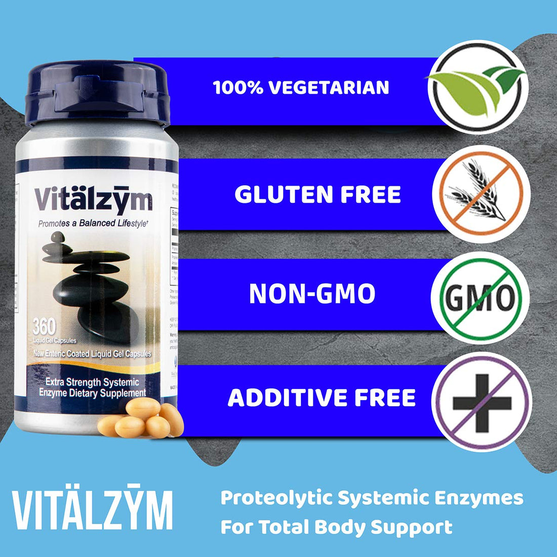 VITÄLZYM Proteolytic Systemic Enzymes Liquid Gel Capsules with Serrapeptase, Immune and Joint Support, Natural Ache Relief Plus Fertility Supplement (360 Capsules)