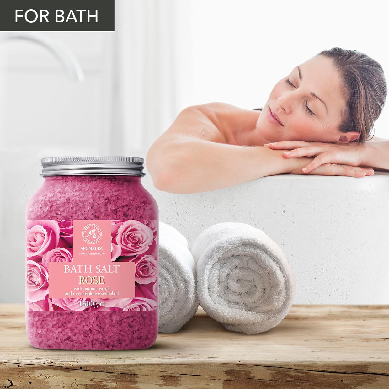 Rose Bath Salts - Set 2x46 Oz - Natural Rosewood Oil & Rose Extract - Best for Relaxing - Beauty - Bathing - Body Care - Wellness - Relax - Aromatherapy - Spa