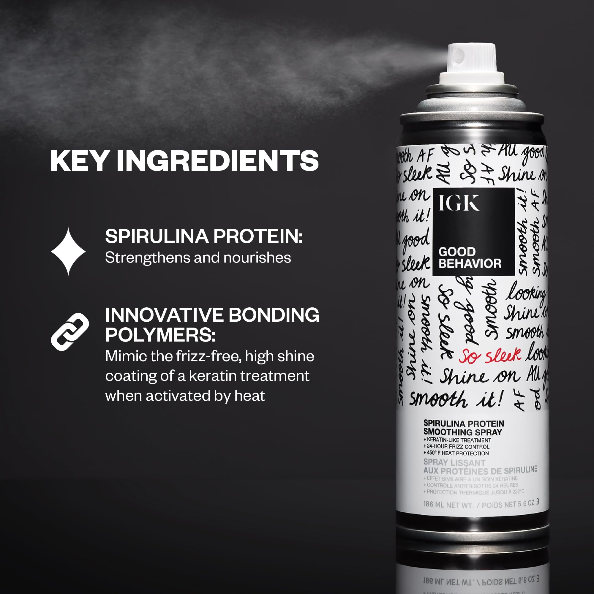 IGK - GOOD BEHAVIOR - Heat Protection Spray for Hair – Anti-Frizz Smoothing Spray with Spirulina Protein – Lightweight Hair Protectant for Heat Like Styling and Shine - 5.6 oz