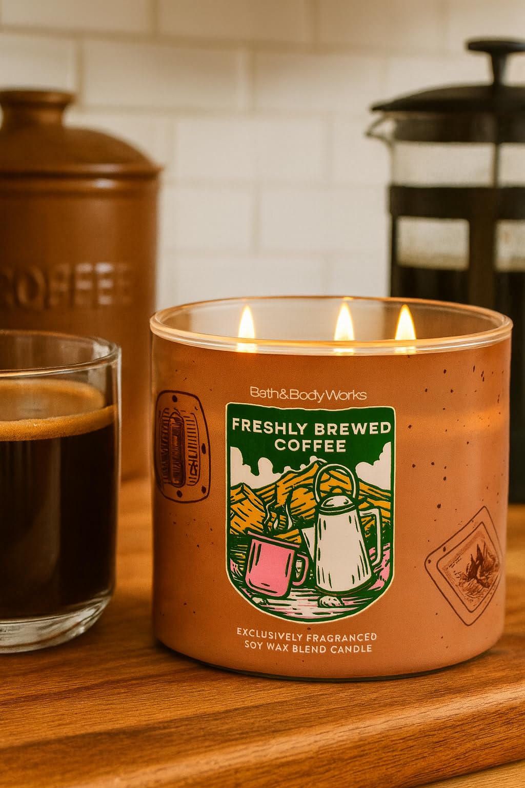 Bath & Body Works Freshly Brewed Coffee 3-Wick Candle 14.5 oz – Rich Coffee, Sweet Vanilla Cream, Sugar Crystals