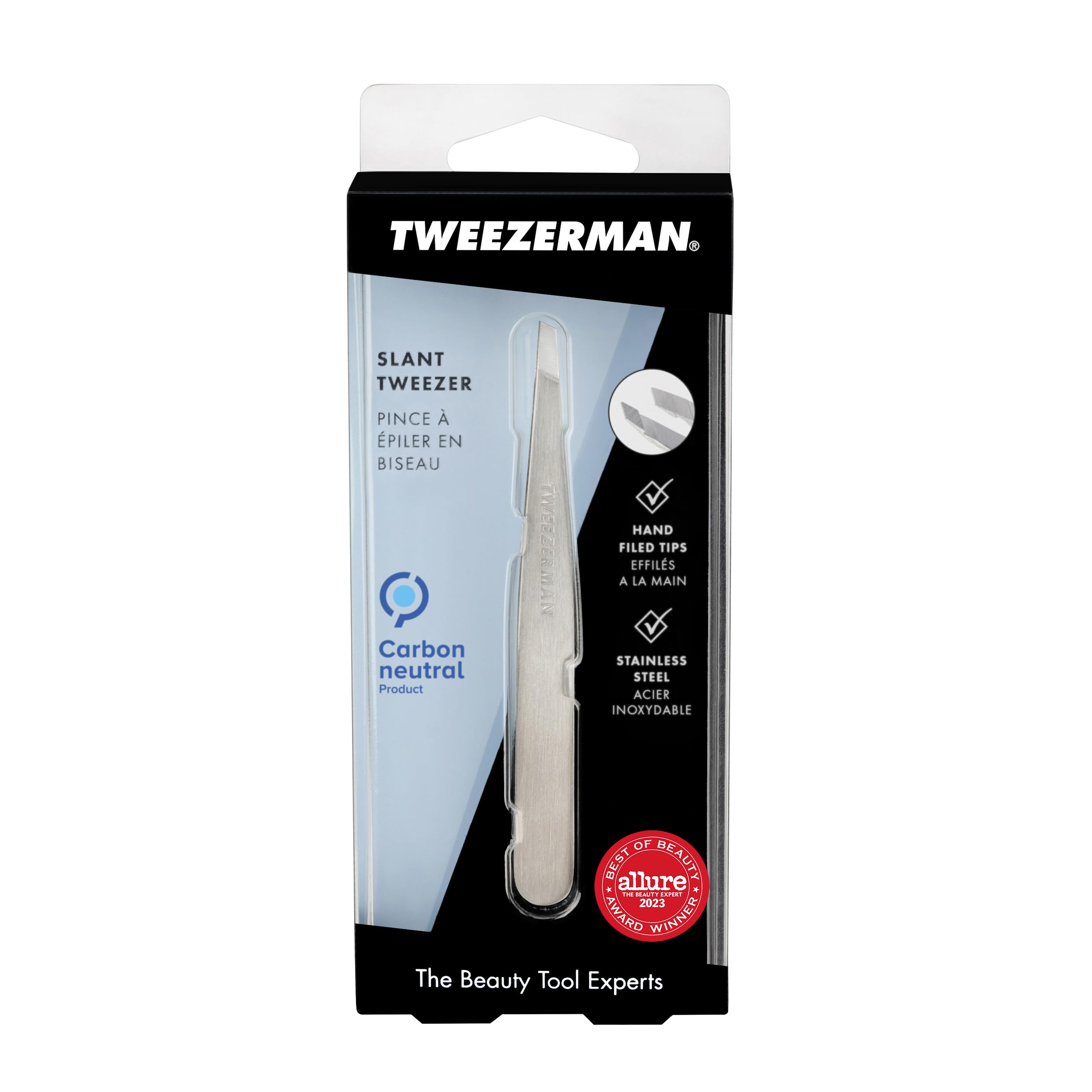 Tweezerman Stainless Steel Slant Tweezer - Eyebrow Tweezers for Women and Men (Classic Stainless)