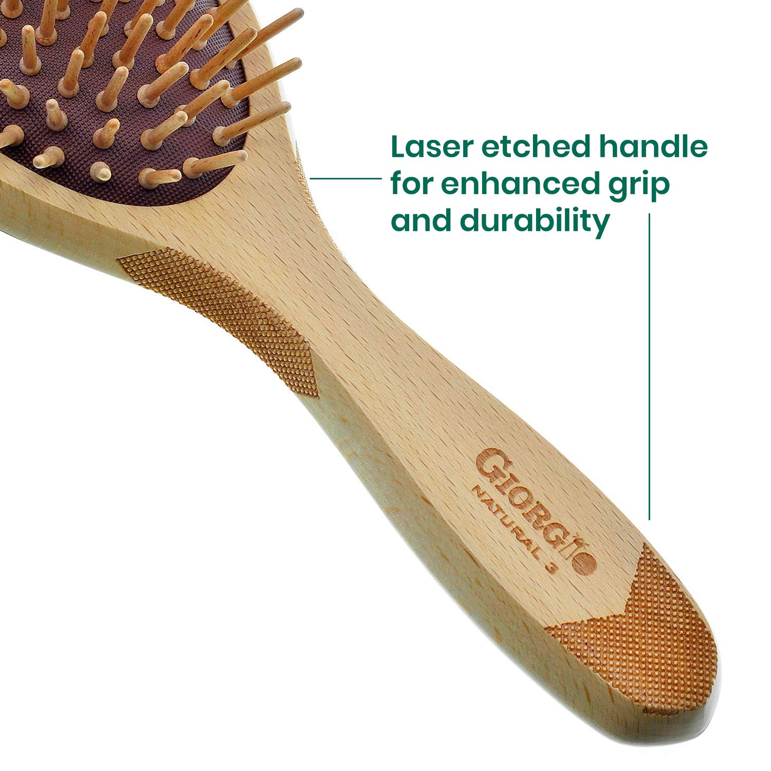 Giorgio GIONAT3 (9.25) Eco Friendly Beechwood Anti-Static Wood Bristle Hair Brush - All Natural Detangling Experience for Men and Women, Home and Travel, Thick and Thin Hair (Large)