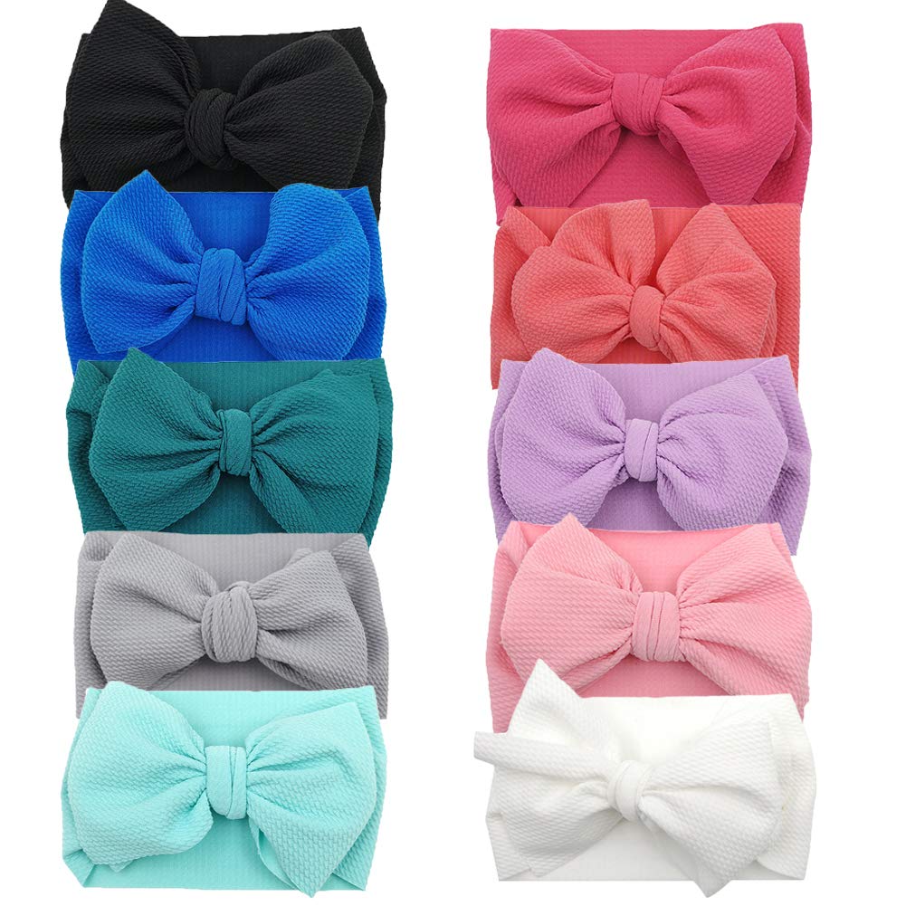 Steewarts Baby Girl Bow Headbands Newborn Hairband Baby Turban Knotted Elastic Headwrap for Toddler Hair Accessories (AA07-10PCS)