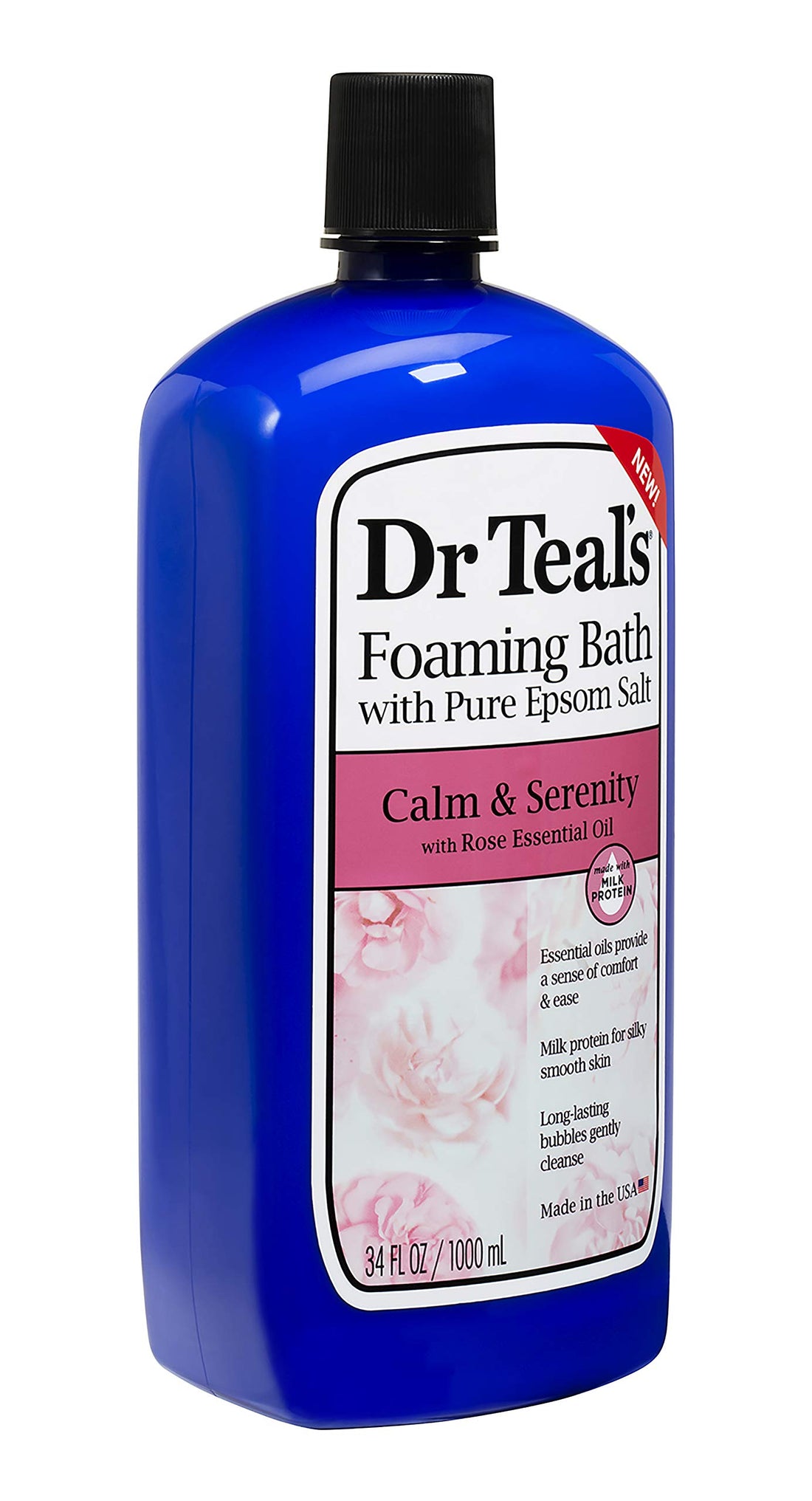 Dr. Teal's Calm & Serenity Pure Epsom Salt Foaming Bath Gift Set (3 Pack, 34 oz ea.) - Rose Essential Oils & Milk Protein Provide Stress Relief & Silky Smooth Skin - Long Lasting Bubbles Nourish Skin