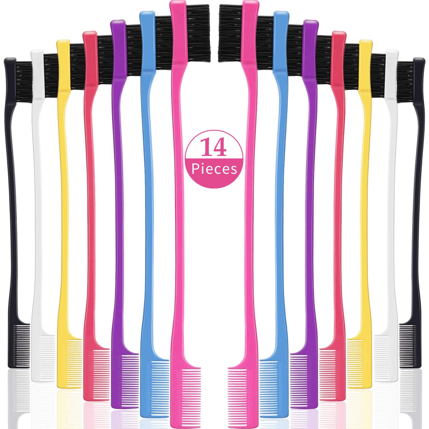 14 Pieces Hair Edge Brush Double Sided Control Hair Brush Comb Set Smooth Comb Grooming, 7 Colors
