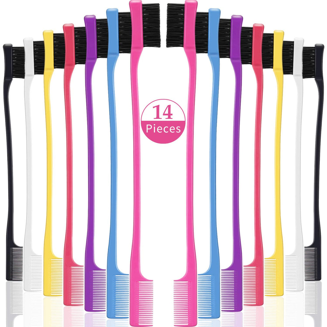 14 Pieces Hair Edge Brush Double Sided Control Hair Brush Comb Set Smooth Comb Grooming, 7 Colors