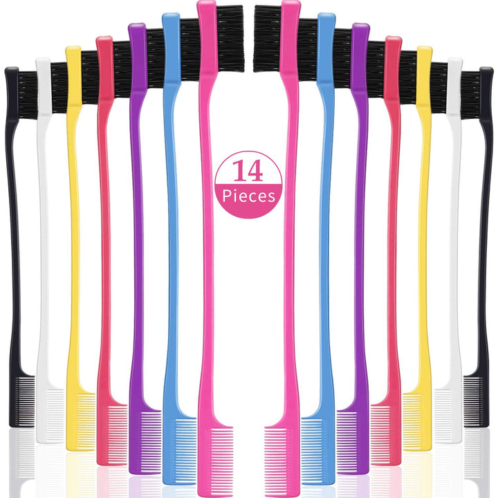 14 Pieces Hair Edge Brush Double Sided Control Hair Brush Comb Set Smooth Comb Grooming, 7 Colors