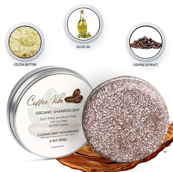 Naturalist Solid Shampoo Bar, 100% Organic, Plant Based, SLS Free, Vegan, All Hair Types & Body Care | pH Balanced, Plastic Free | Eco Friendly, Safe For Travel (Coffee Vibe)