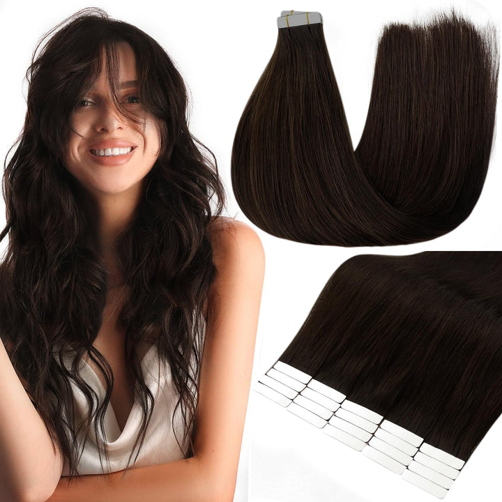 Fshine Seamless Tape Hair Extensions 10 Inch Tape In Remy Human Hair Color 2 Darkest Brown 30 Gram Invisible Glue In Short Straight Remy Hair Tape in Extensions 20 Pieces