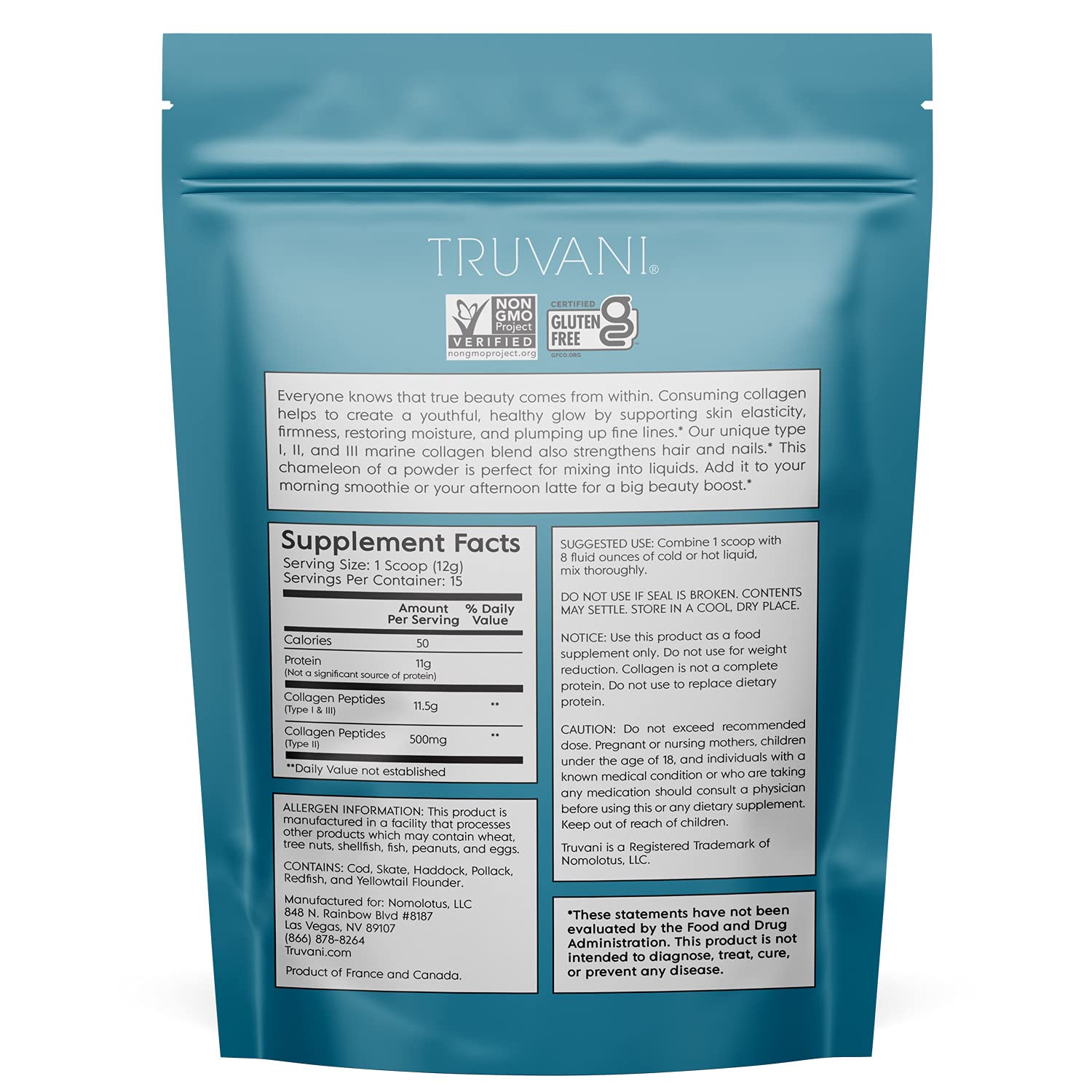 TRUVANI - Wild Caught Hydrolyzed Marine Collagen Protein Powder | Collagen Protein Supplement with Type 1,2 & 3 | Anti-Skin Aging | Non-GMO | Gluten Free Fish Collagen | 6.35 OZ