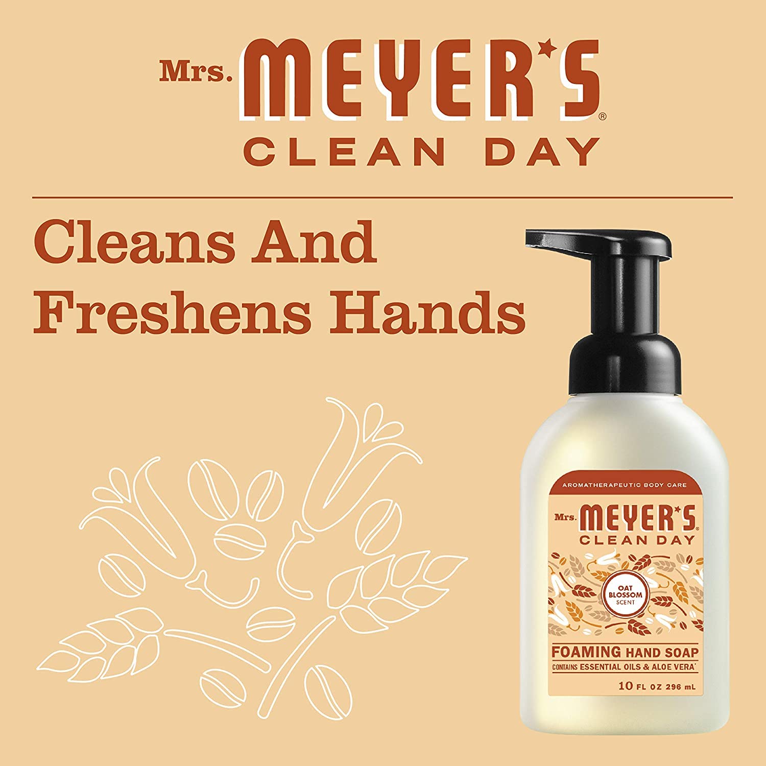 MRS. MEYER'S CLEAN DAY Foaming Hand Soap, Oat Blossom, 10 Fl Oz (Pack of 6)