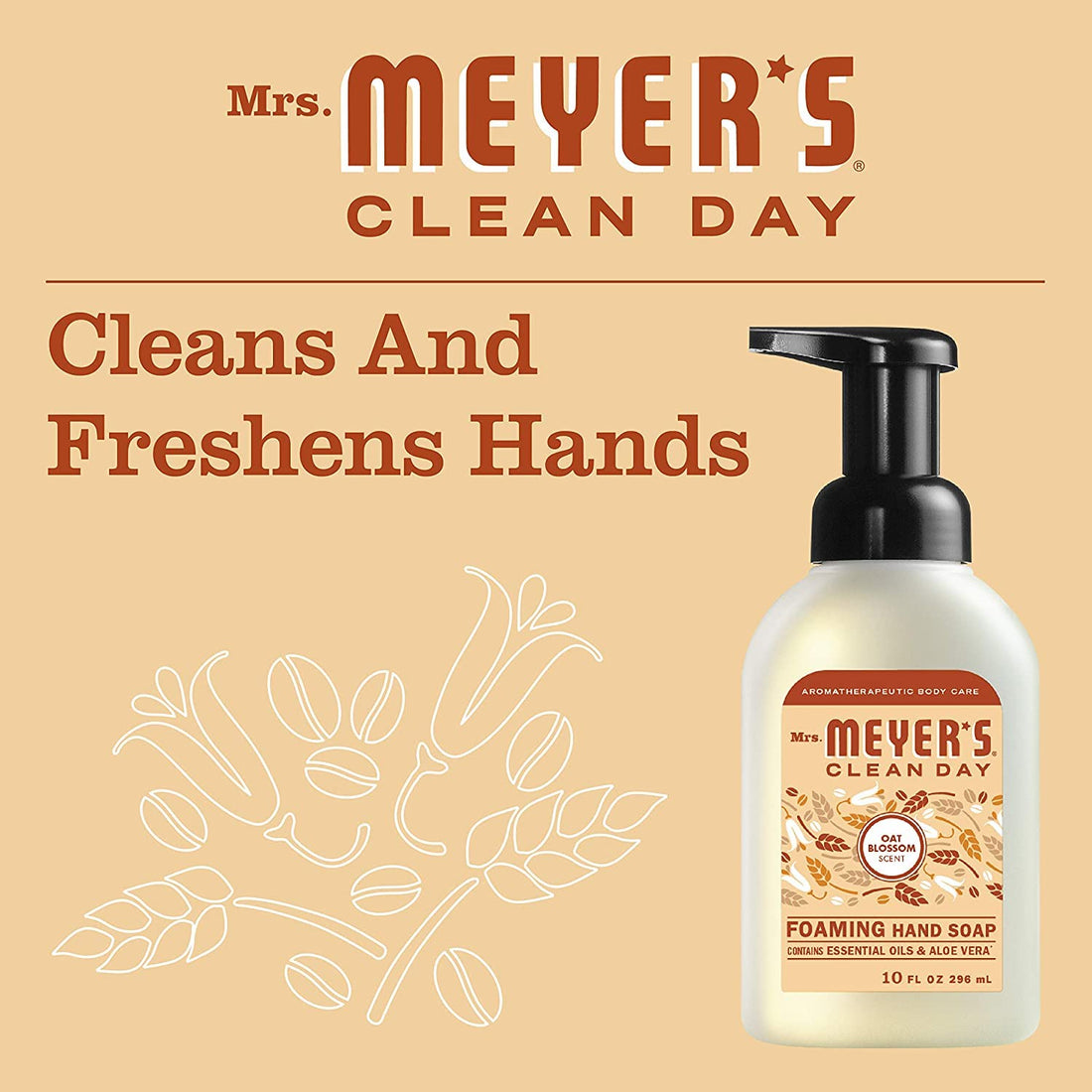 MRS. MEYER'S CLEAN DAY Foaming Hand Soap, Oat Blossom, 10 Fl Oz (Pack of 6)