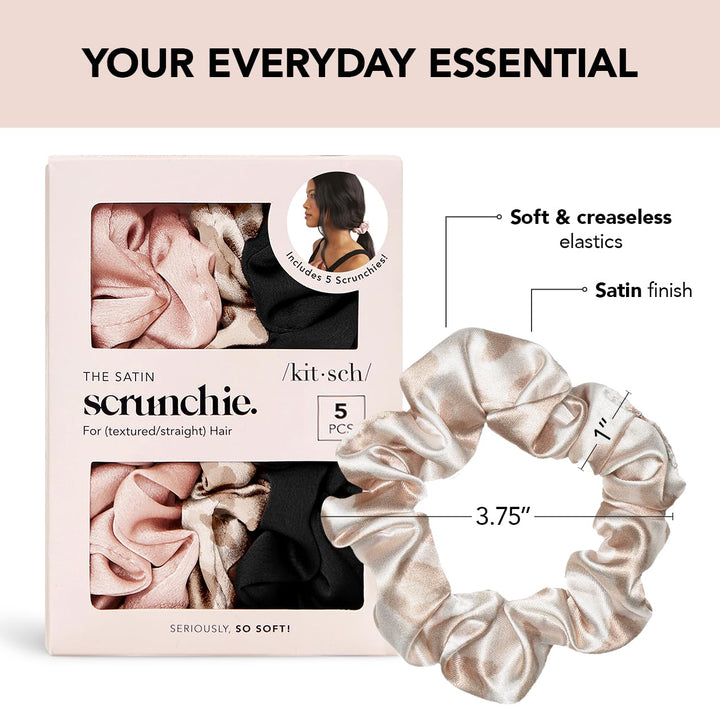 Kitsch Satin Hair Scrunchies for Women, Softer Than Silk Scrunchies for Hair, Satin Scrunchies for Girls, Satin Hair Ties for Women, Silk Hair Ties No Damage, Silk Ponytail Holders, 5pcs Assorted