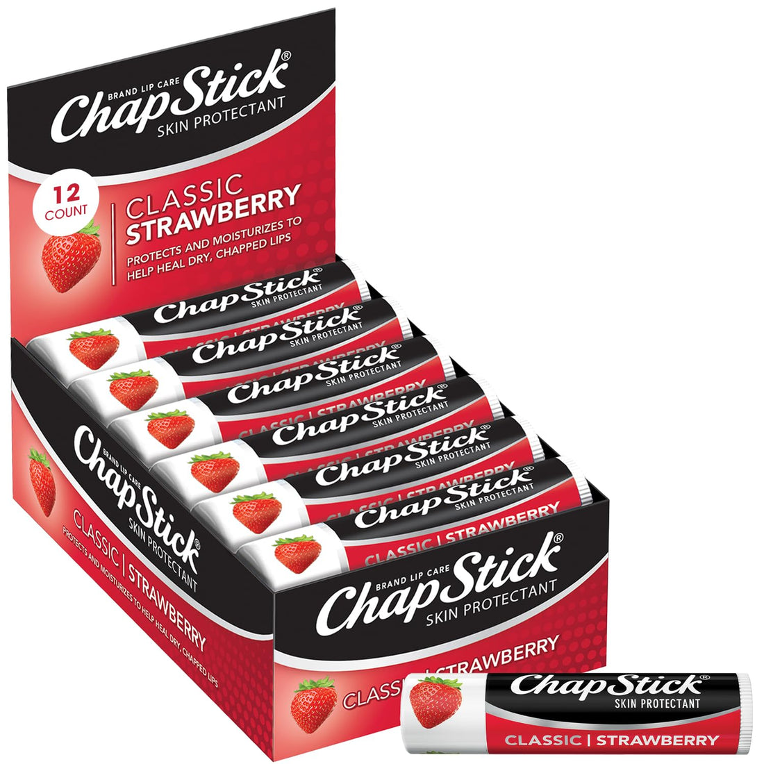 Strawberry, 12 Count: ChapStick Lip Care Flavored Balm, Strawberry, 12 Count