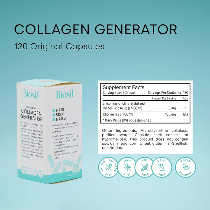 Biosil Collagen Generator - 120 Original Capsules, Pack of 2 - with Patented ch-OSA Complex - Generates & Protects Your Own Collagen - GMO Free - 120-Day Supply
