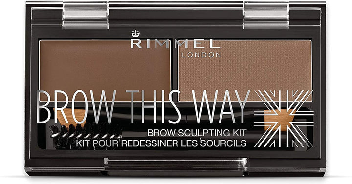 Rimmel Brow This Way Sculpting Kit, Medium Brown, Powder 0.04 Ounce, Wax 0.03 Ounce