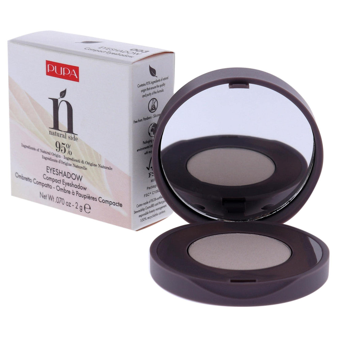 PUPA Milano Natural Side Compact Eyeshadow - 003 Silky White by PUPA Milano for Women - 0.07 oz Eye Shadow (I0111806)