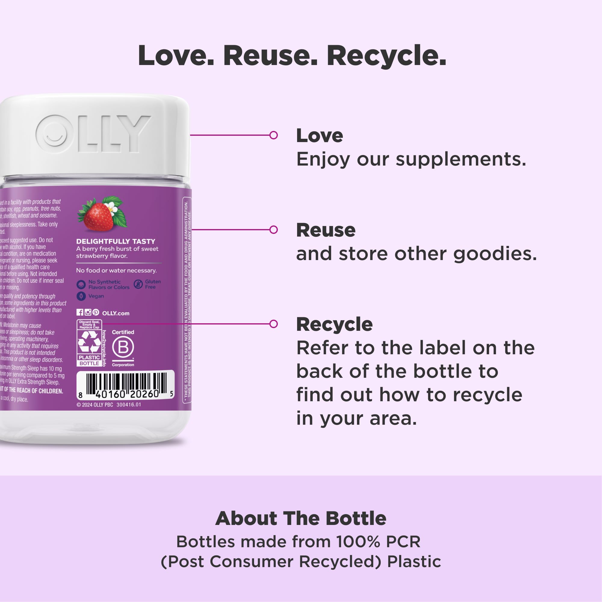 OLLY Max Strength Sleep Gummy, 10mg Melatonin, L-Theanine, Chamomile, Lemon Balm, Sugar Free, Vegetarian Sleep Aid, Strawberry - 70 Count