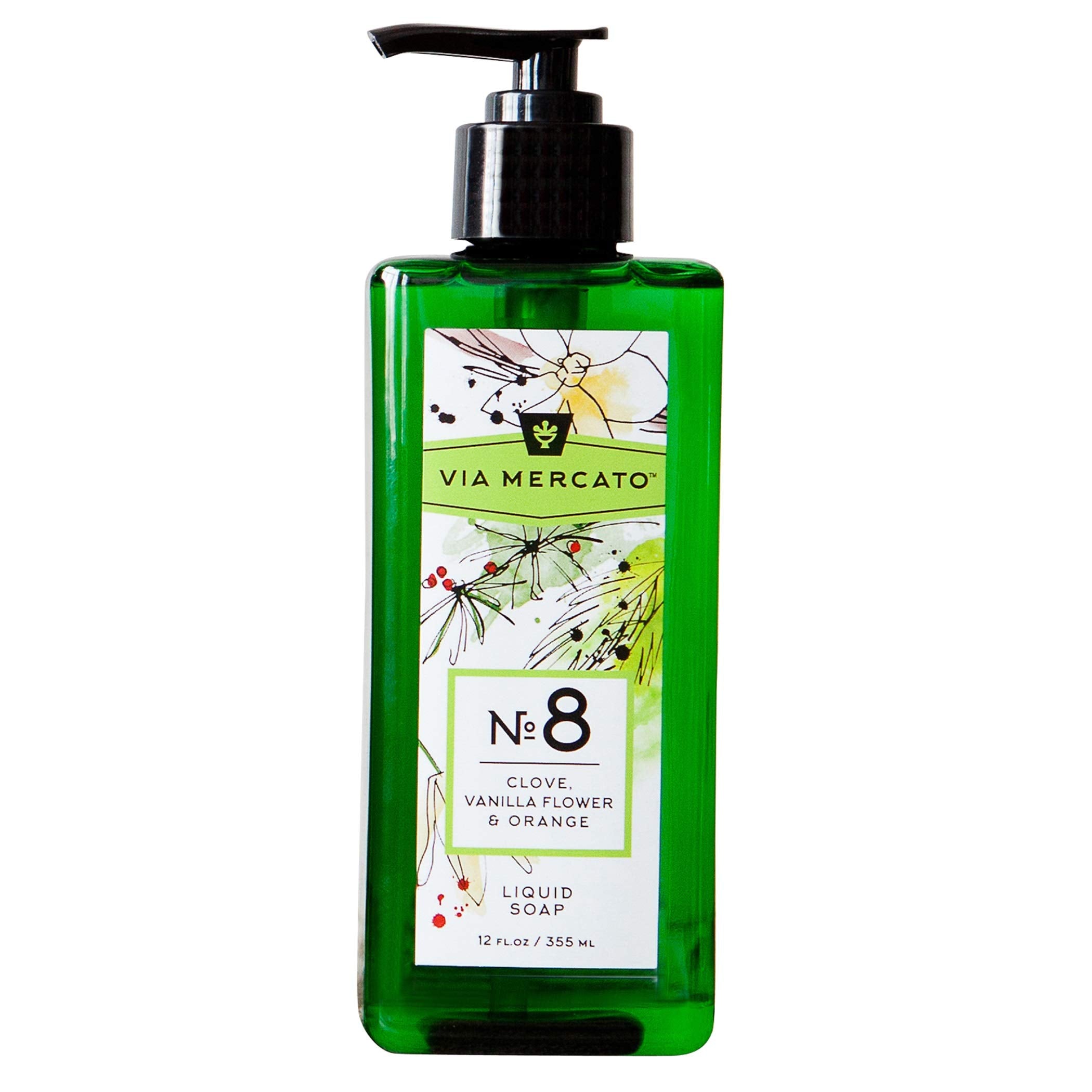 Via Mercato Liquid Soap, Shea Butter Enriched (12 oz) - No. 8 - Clove, Vanilla, and Orange