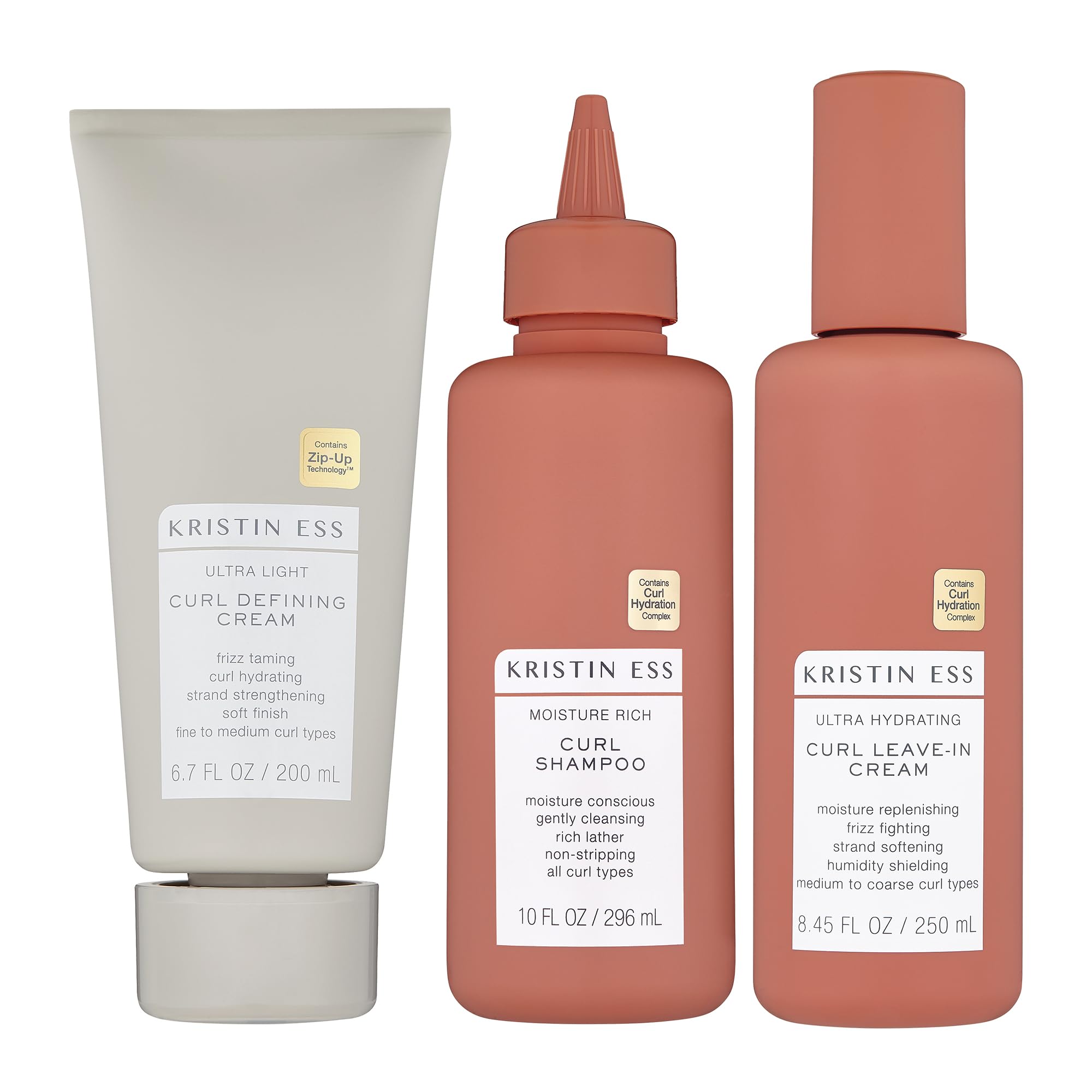 Kristin Ess Bouncy Curls Curly Hair Care Set - Moisturizing Shampoo, Hydrating Leave In Conditioner, Ultra Light Curl Defining Cream for Anti Frizz 2A-4C Curls