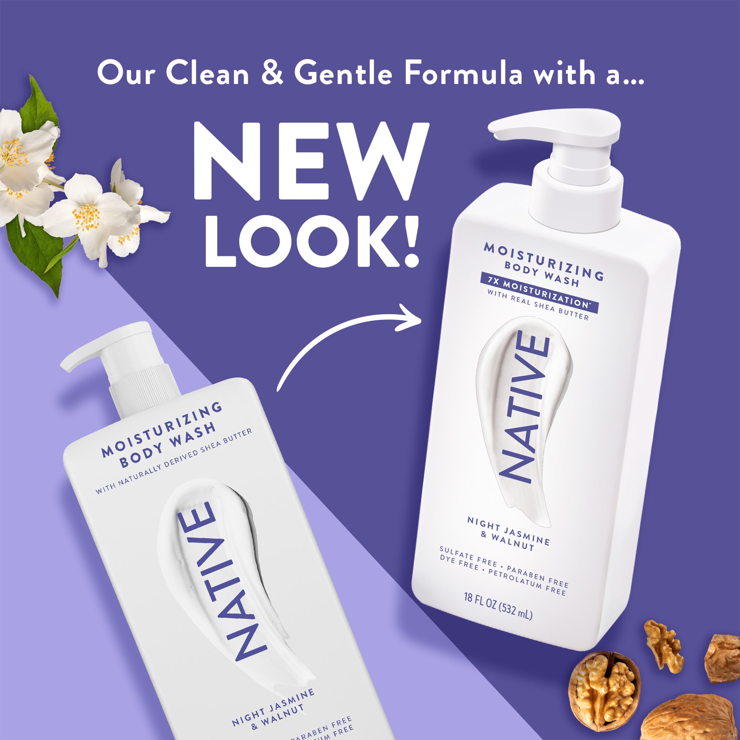 Native Moisturizing Body Wash Contains Naturally Derived Ingredients | For Women & Men, Sulfate, Paraben, & Dye Free Leaving Skin Soft and Hydrated | Night Jasmine & Walnut 18 oz