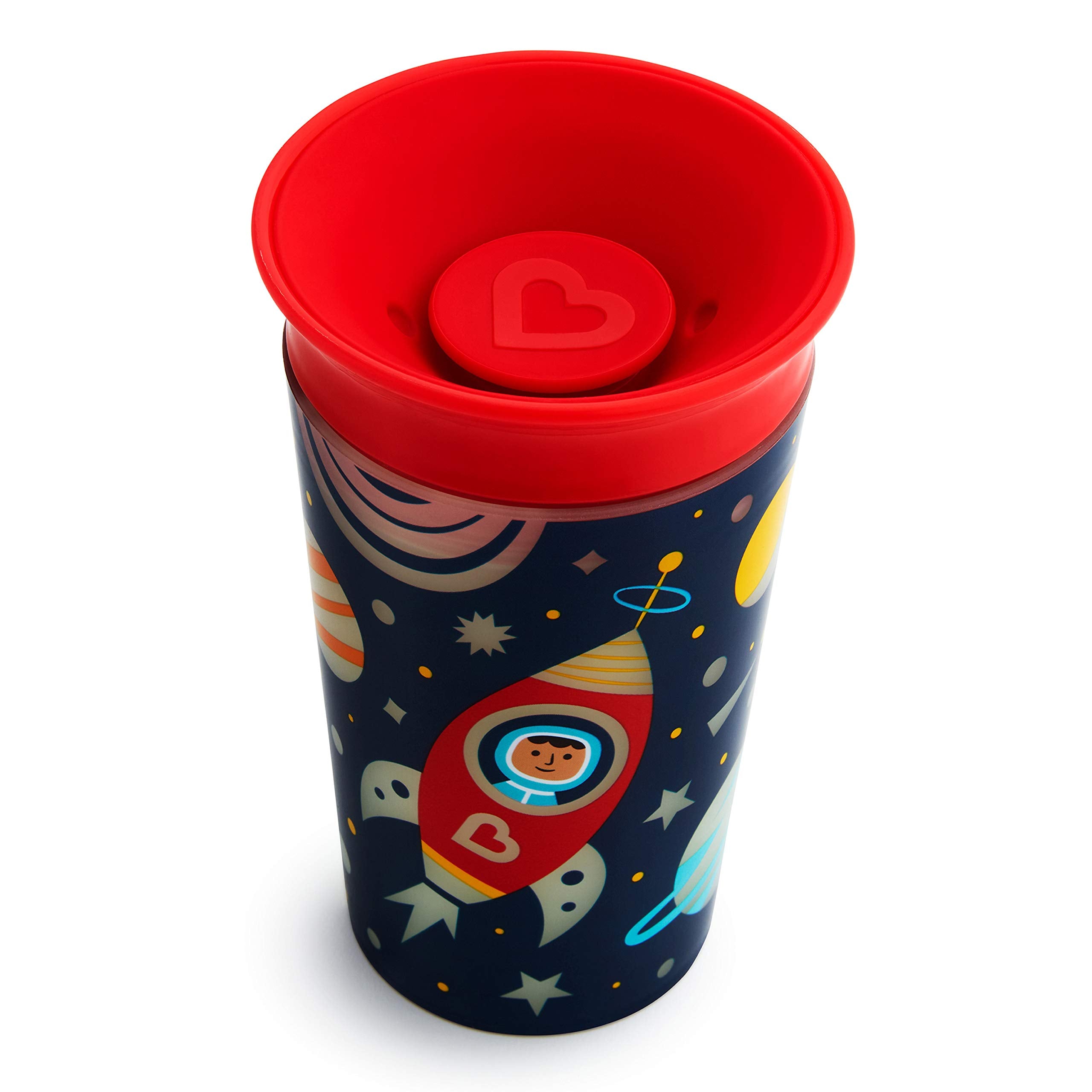 Munchkin Glow in The Dark Toddler Sippy Cup with Miracle 360 Spoutless Spill Proof Drinking Edge, 9 Ounce, Astronaut, Red