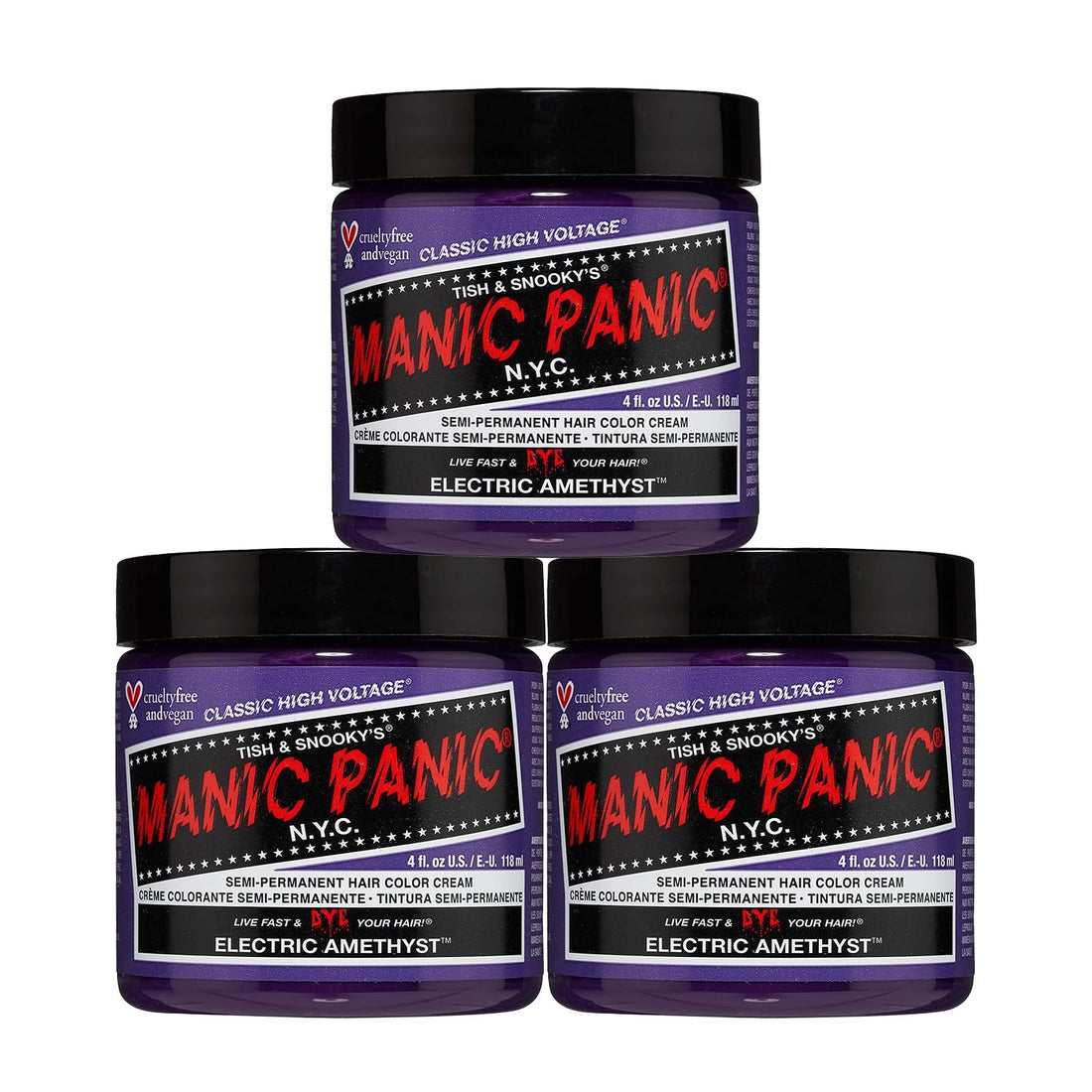 Manic Panic Semi-Permament Haircolor Electric Amethyst 4oz (3 Pack)