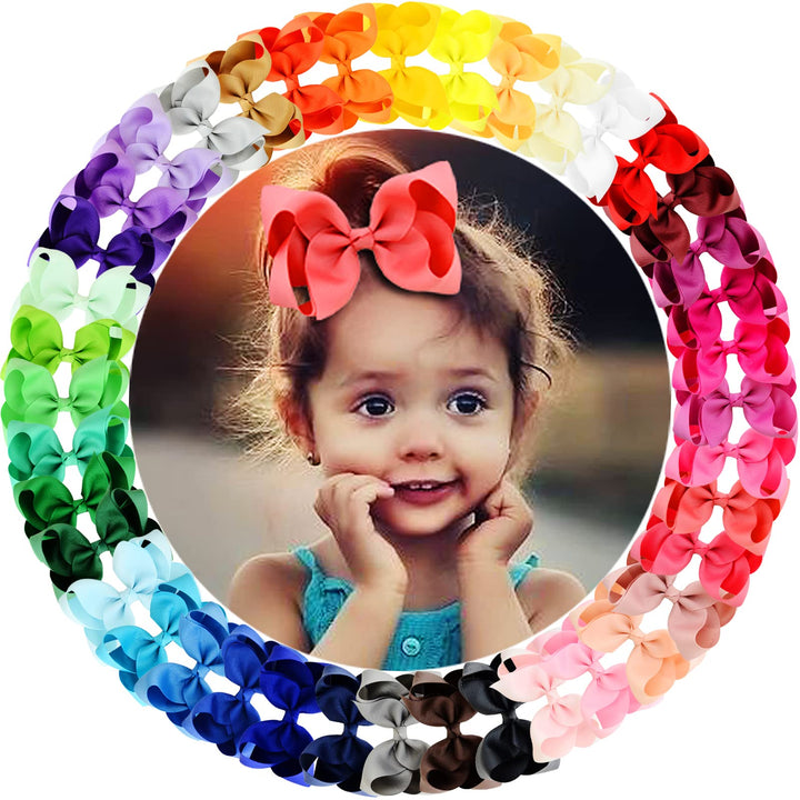 WillingTee 40colors 4.5 Hair Bows for Girls Grosgrain Ribbon Big Hair Bows Alligator Clips Hair Accessories for Baby Girls Infants Toddlers Teens Kids Children 40 Colors