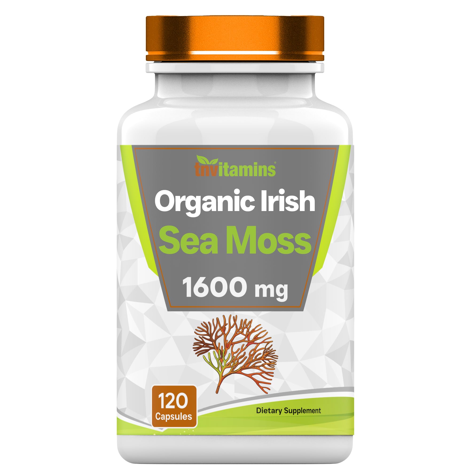 tnvitamins Organic Irish Sea Moss: 1600mg - 120 Capsules | Two Month Supplt Simply Organic Sea Moss Powder Capsules are Highly Potent, and Absorbable! | Non-GMO | Made in The USA!