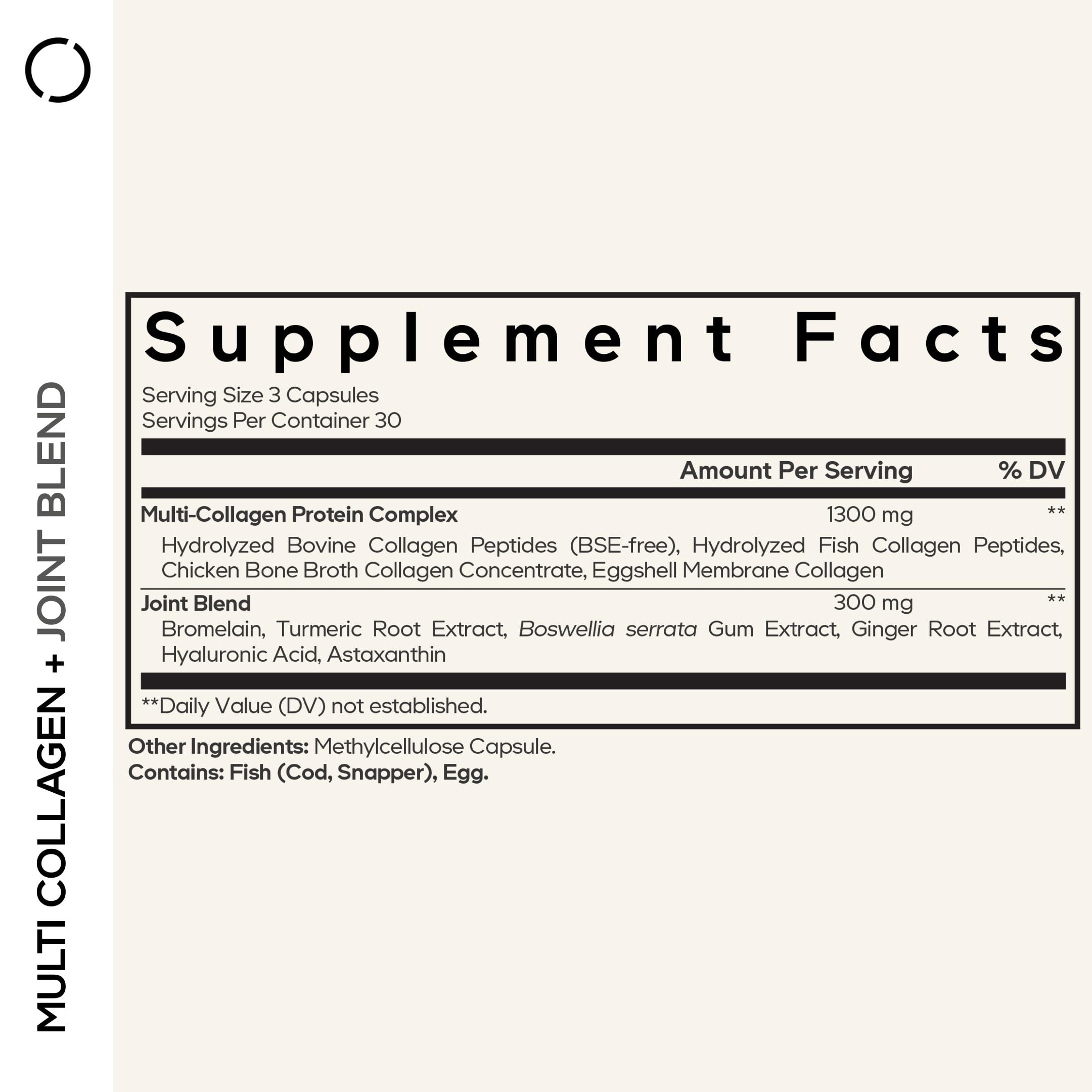 Codeage Multi Collagen Protein + Joint Blend Supplement, Hyaluronic Acid, Bromelain, Turmeric, Ginger, Boswellia, Astaxanthin - Hydrolyzed Bovine Collagen - 5 Collagen Types - Non-GMO - 90 Capsules