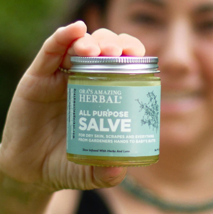 Ora's Amazing Herbal All Purpose Salve, Herbal Healing Skin Balm with Tea Tree, Natural Cream for Dry Cracked Hands, Comfrey Calendula Plantain Thyme Beeswax, Soothing Itch Relief, 4 oz