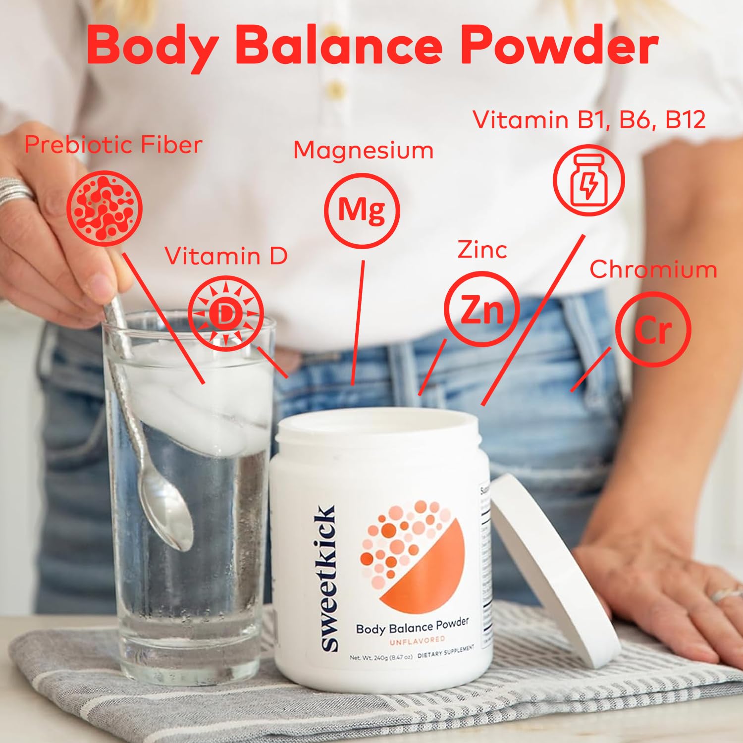 Sweetkick Sugar Craving Suppressant - Multivitamin Powder, Stop Sugar Cravings Supplement, Prebiotic Powder, Prebiotic Drink and Gut Health Powder - Prebiotic Blend, Unflavored (30 Servings)