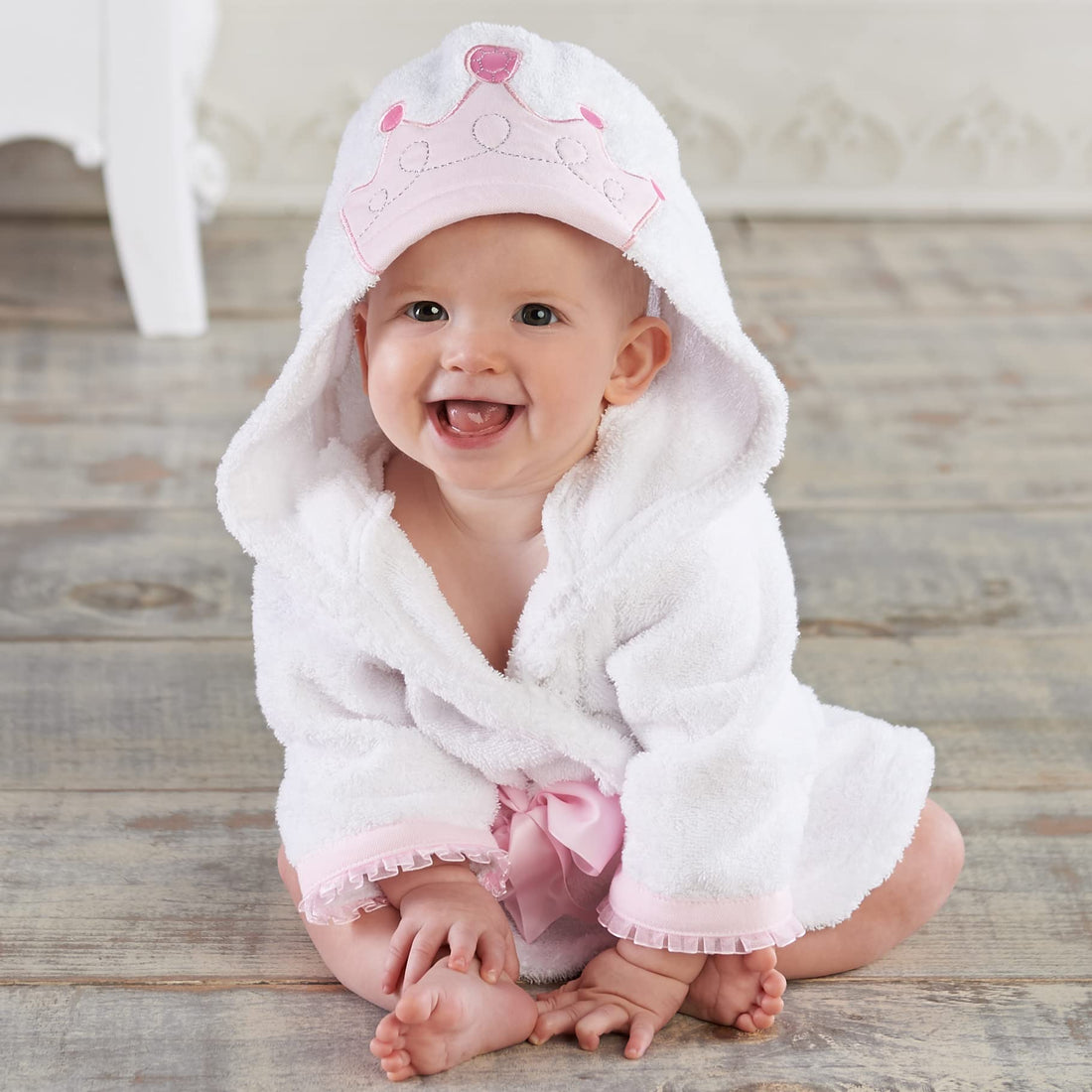 Baby Aspen Little Princess Hooded Towel Robe, 0-9 Months, Baby Bath Towel/Spa Robe