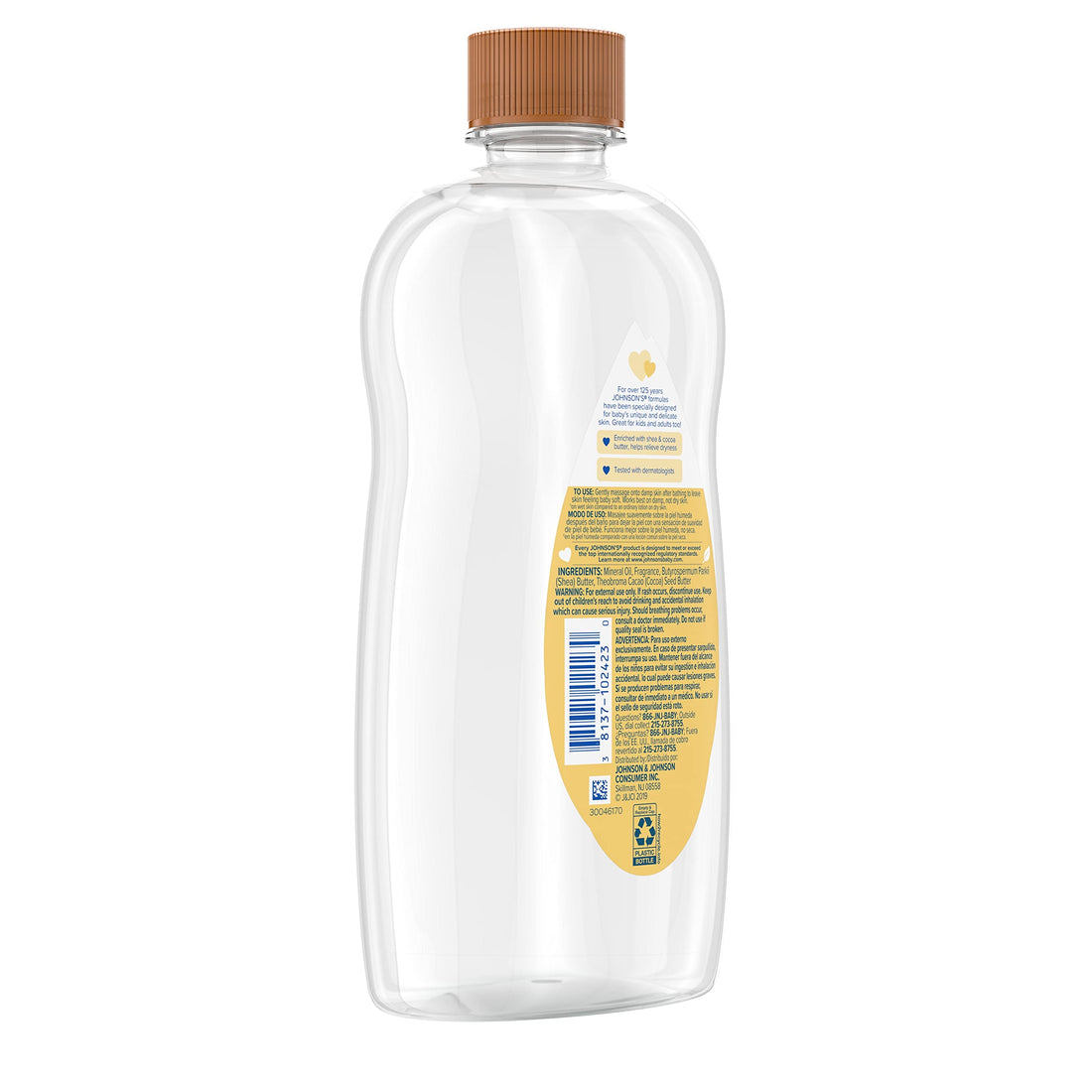Johnson's Baby Oil, Mineral Oil Enriched with Shea & Cocoa Butter to Prevent Moisture Loss, Hypoallergenic, 20 fl. oz