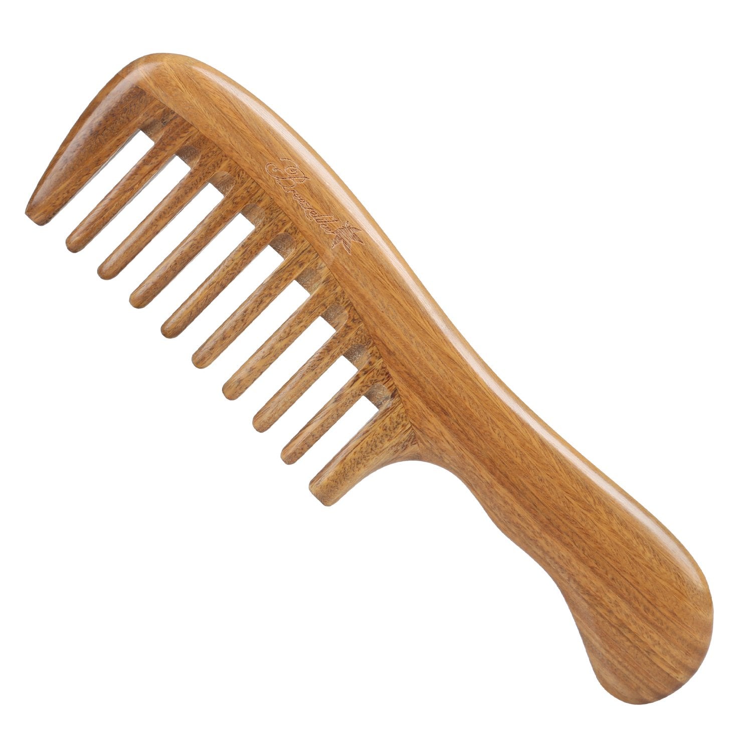 Breezelike Hair Comb for Detangling - Wide Tooth Wood Comb for Curly Hair - No Static Natural Wooden Sandalwood Comb for Women, Men