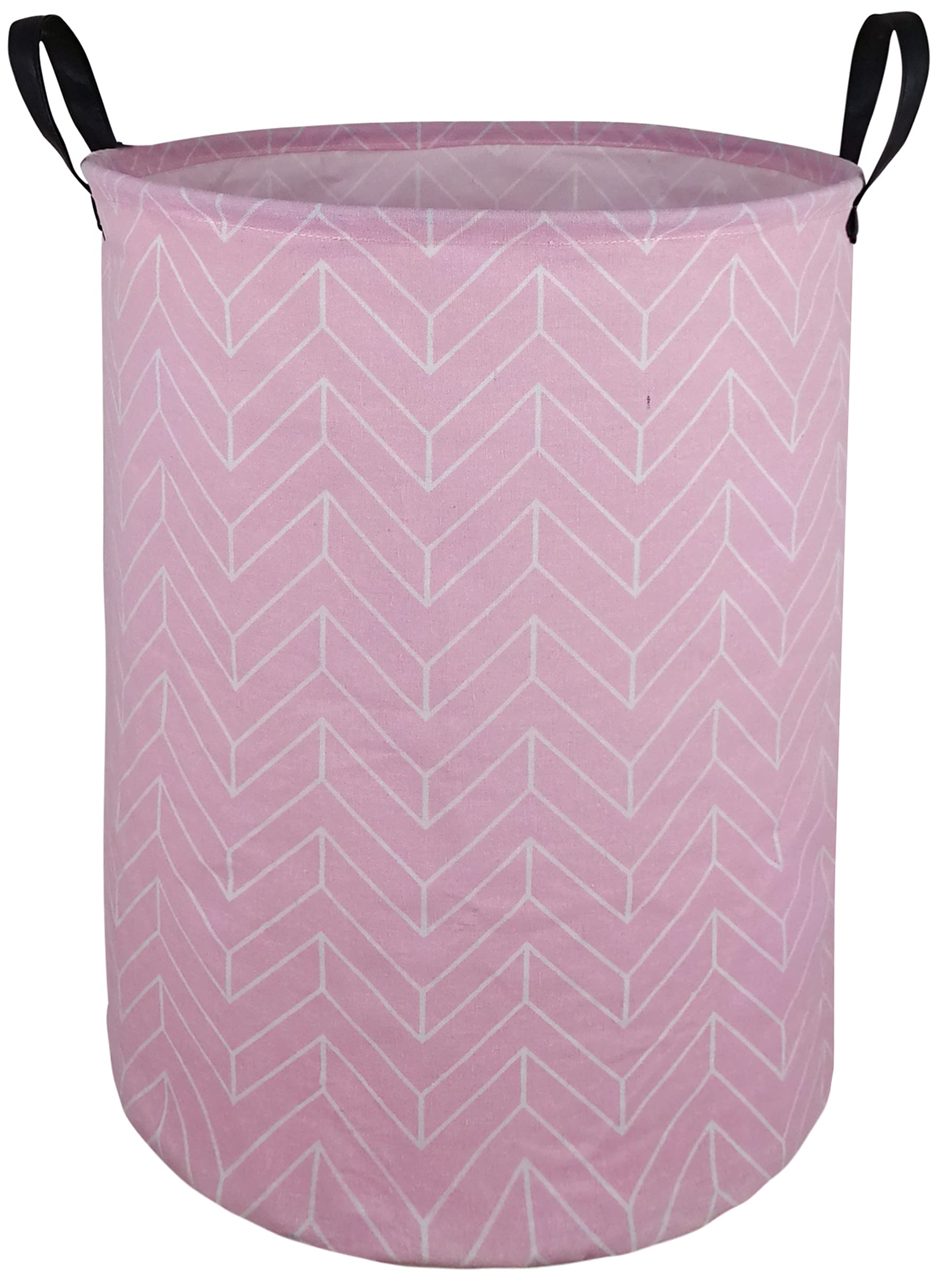 ACMUUNI 19.7 Round Kids Laundry Clothes Hamper Pink Laundry Basket with Handles,Baby Toys Storage Organizer Bins Laundry Gift Basket for Boys and Girls Room, Bedroom Decorate(Pink Geometry)