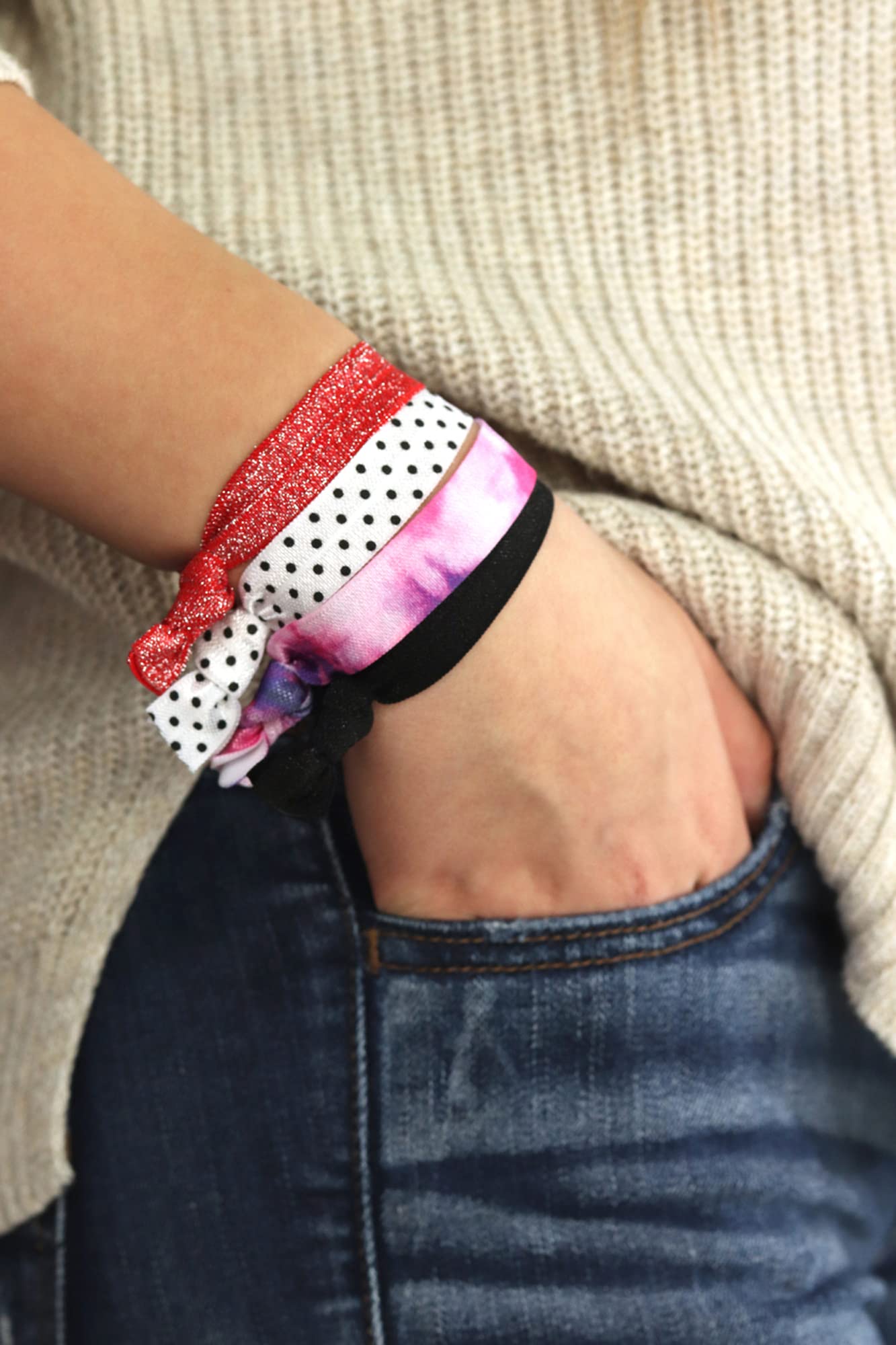 Kenz Laurenz 100 Hair Ties No Crease Ribbon Elastics Ouchless Ponytail Holders Hair Bands (100 Hair Ties--Black)