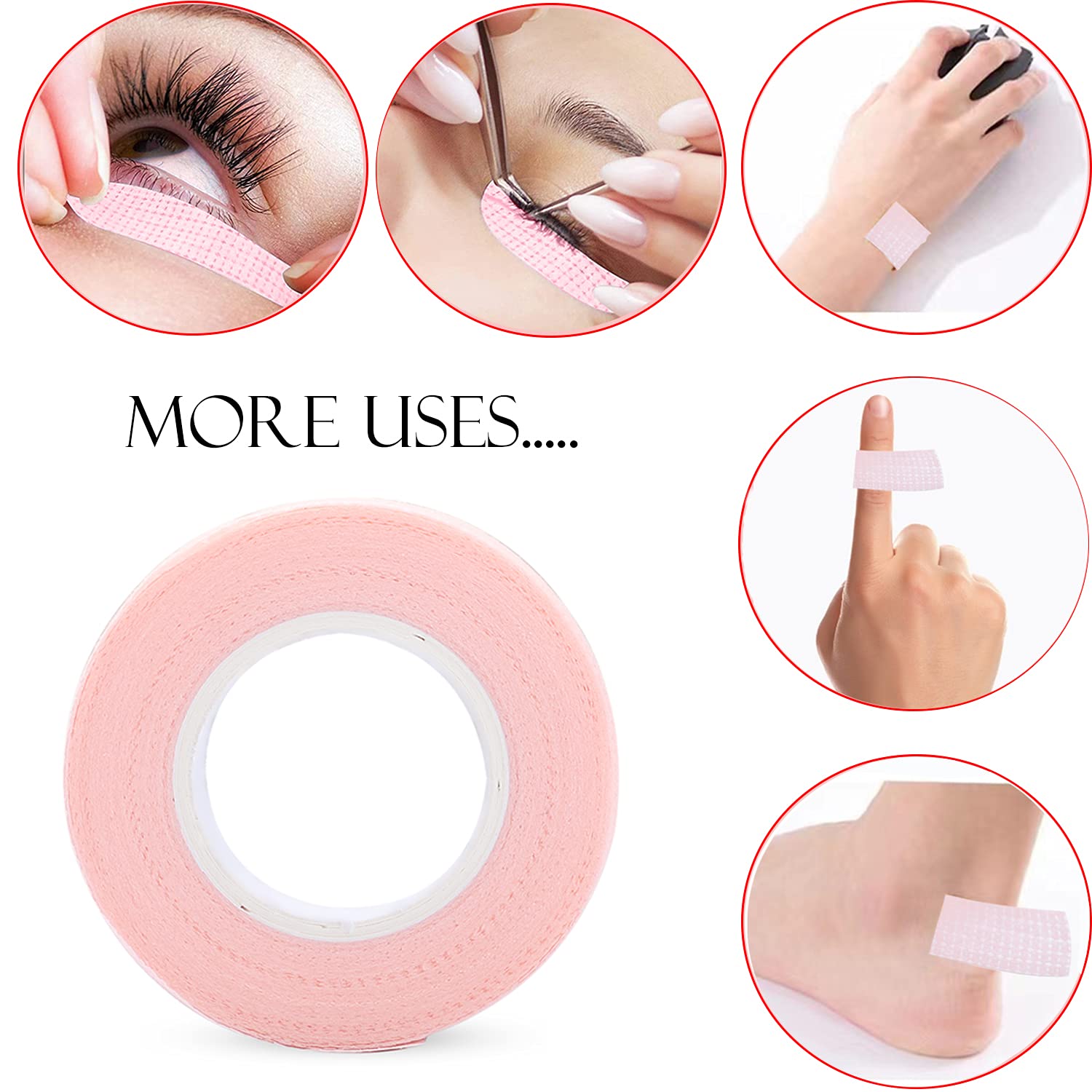 6 Rolls Eyelash Tape, Adhesive Fabric Eyelash Extension Tape, Breathable Micropore Fabric Tape for Eyelash Extension Supplies,9 m/10 Yard Each Roll (Green+Pink)