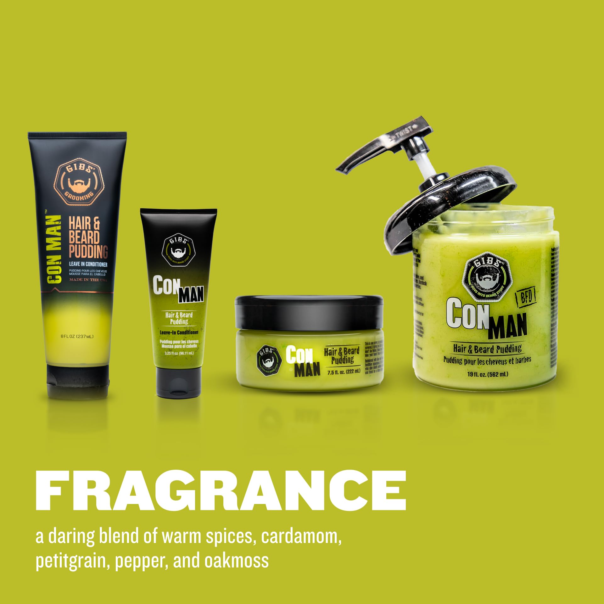 GIBS Con Man Hair & Beard Pudding - Leave In Conditioner - Curl Definer - Moisturizer - 8 oz Squeeze Tube