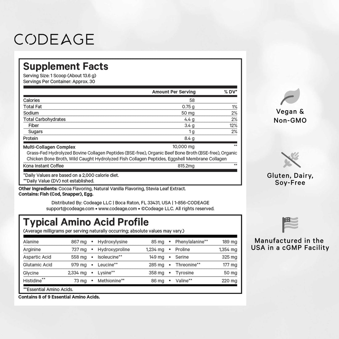 Codeage Multi Collagen Peptides Protein Powder - Chocolate Mocha Instant Coffee - Gourmet Knoa Coffee Drink & Shake - Collagen Type I, II, III, V & X - Grass-Fed, Hydrolyzed, Non-GMO - 14.39oz