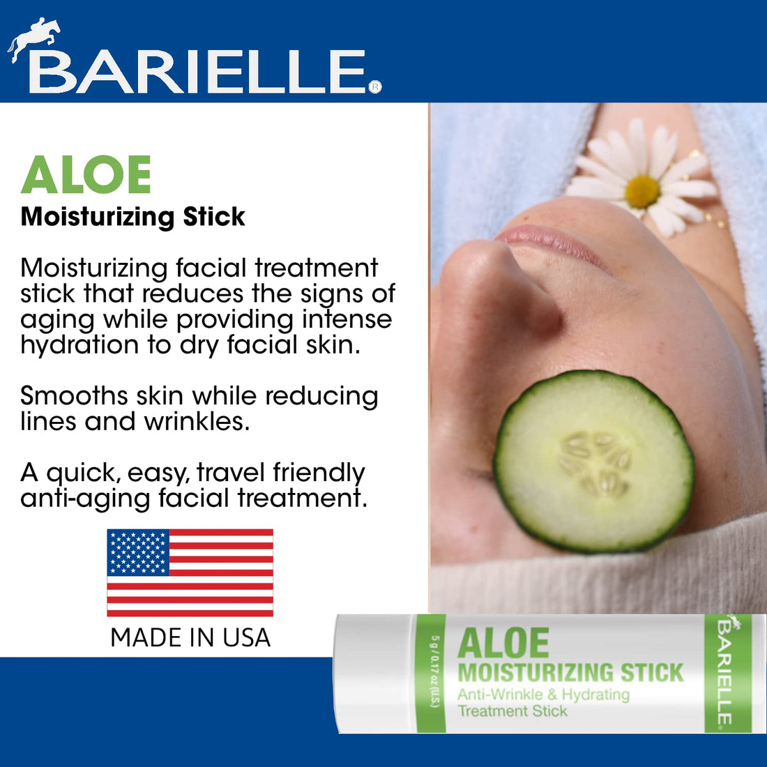 BARIELLE Aloe Moisturizing Stick - Anti-Wrinkle & Hydrating Facial Treatment Stick,Travel Size