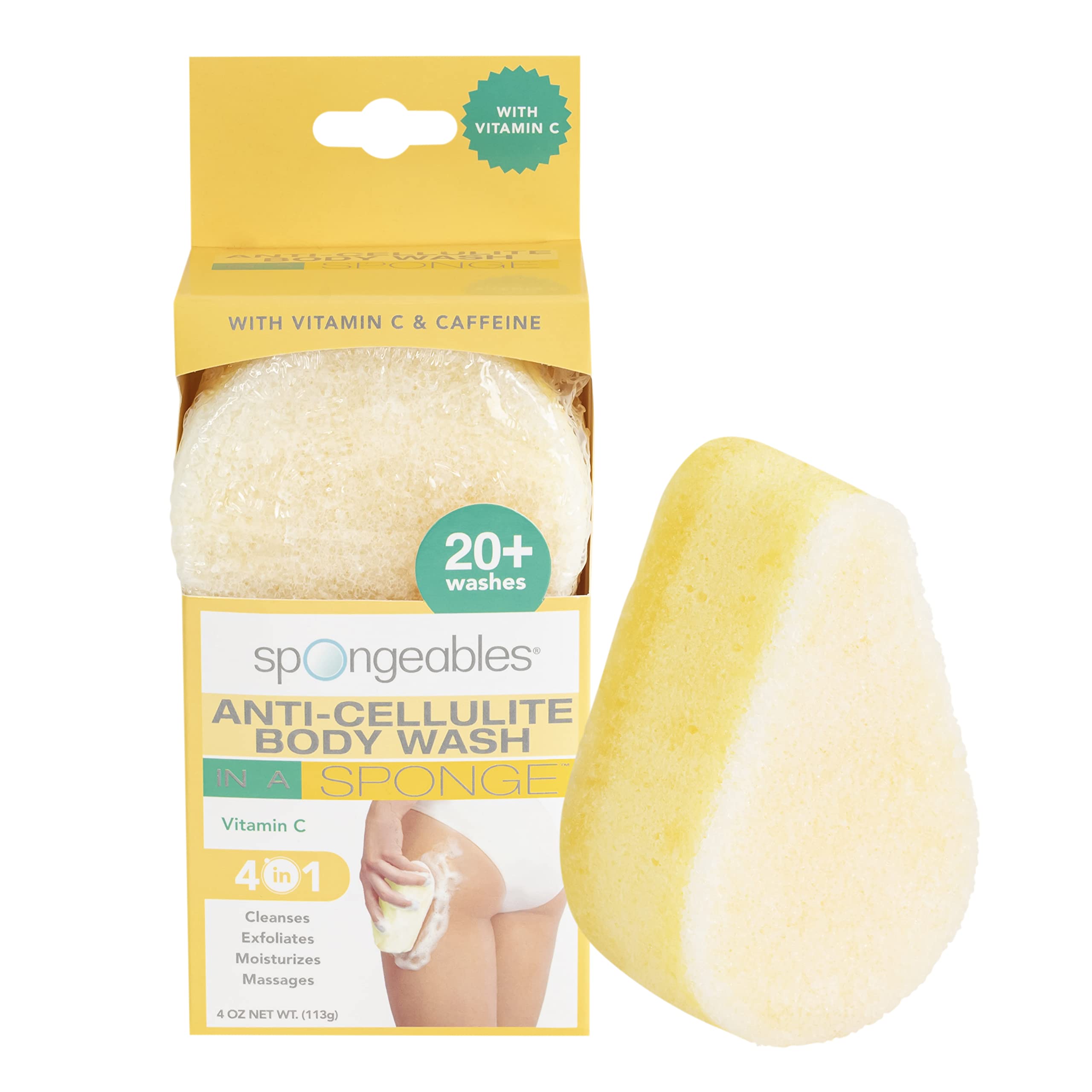 Spongeables AntiCellulite Body Wash In A Sponge With Vitamin C Reduce The Appearance Of Cellulite Moisturizer and Exfoliator for The Body 20+ Washes, Citrus