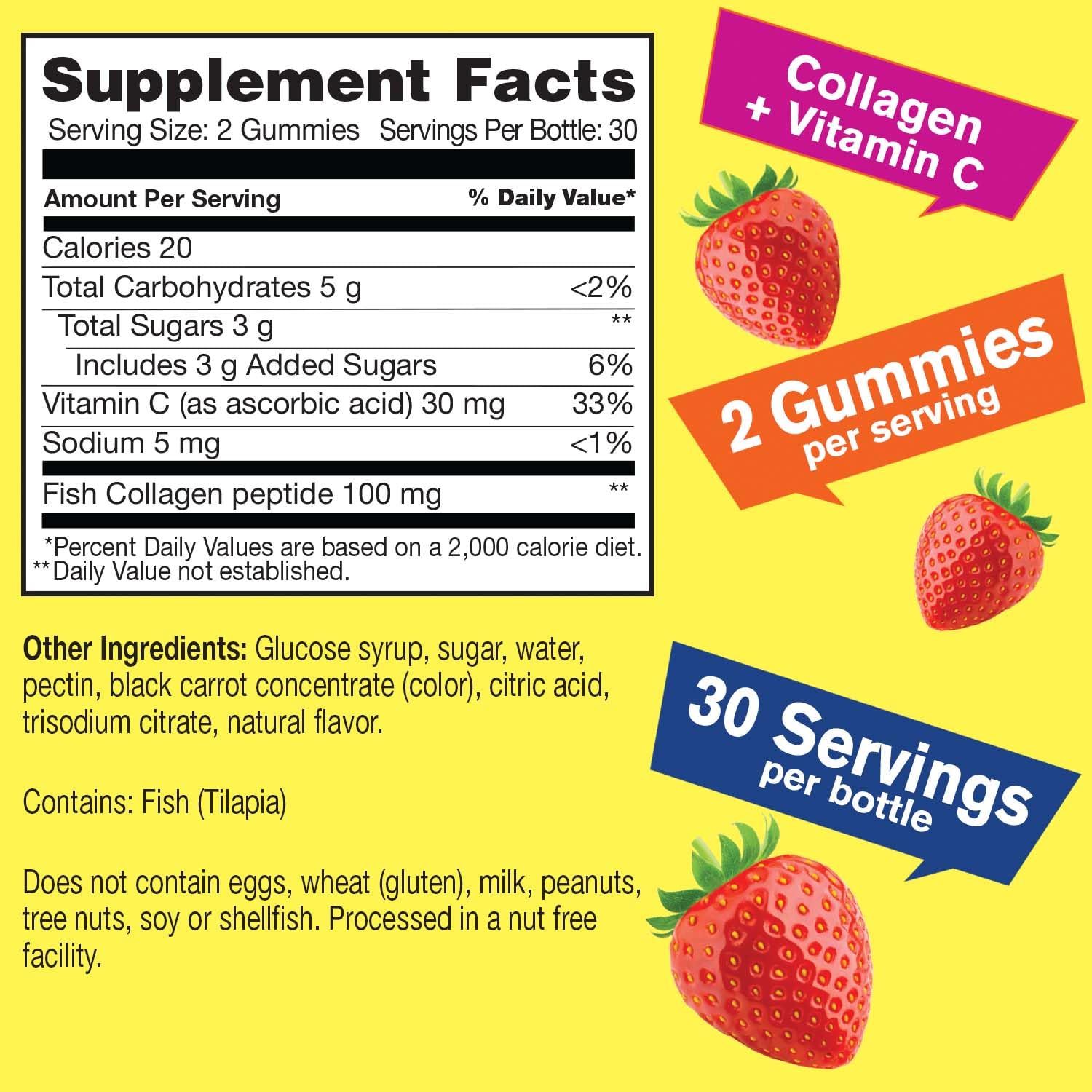 WellYeah Collagen Gummies with Vitamin C | Collagen for Women and Men | Hair, Skin, and Nails Support | Strawberry Flavor | Gluten and Nut Free | Non GMO | 60 Count