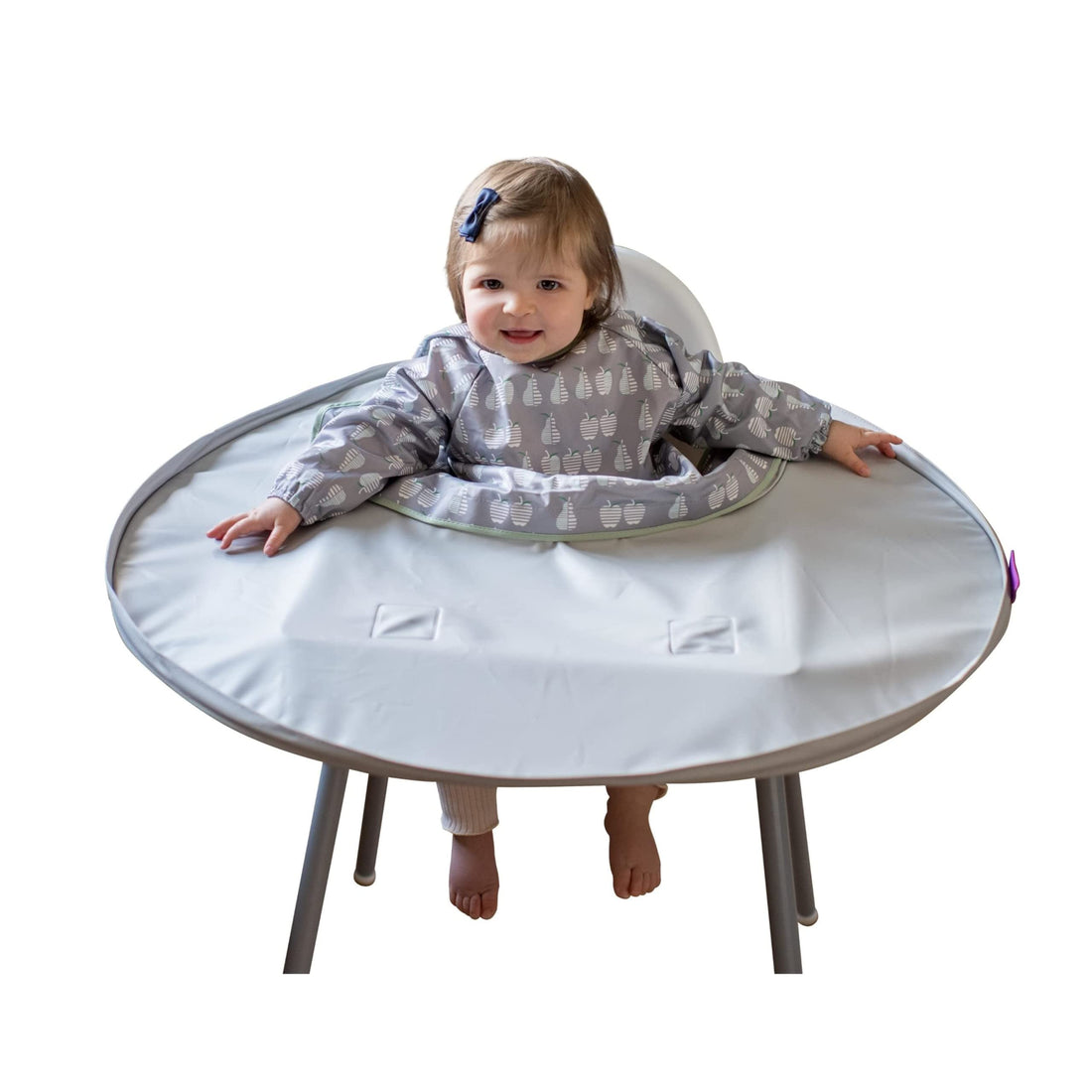 Tidy Tot- Baby Bib & Tray Kit - Mess Proof Long Sleeve Smock Attaches to Feeding Mat - Waterproof Bib – Machine Washable. Fits Babies and Toddlers 6-24 months - Grey