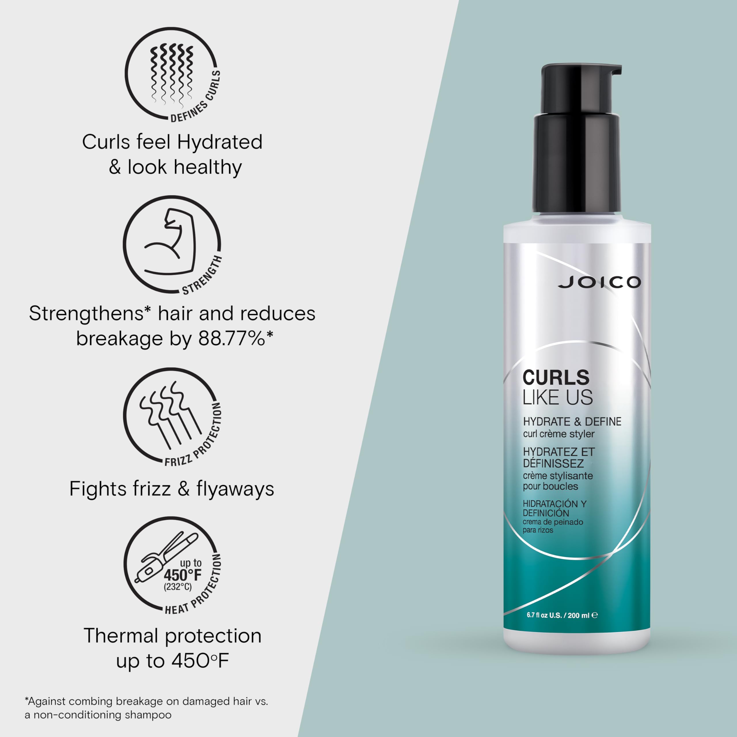Joico Curls Like Us Hydrate & Define Curl Crème Styler | For Curly Hair | Reduce Frizz & Breakage | Define Textures | Thermal Protection | With Moringa Seed & Algae Oil | 6.7 Fl Oz