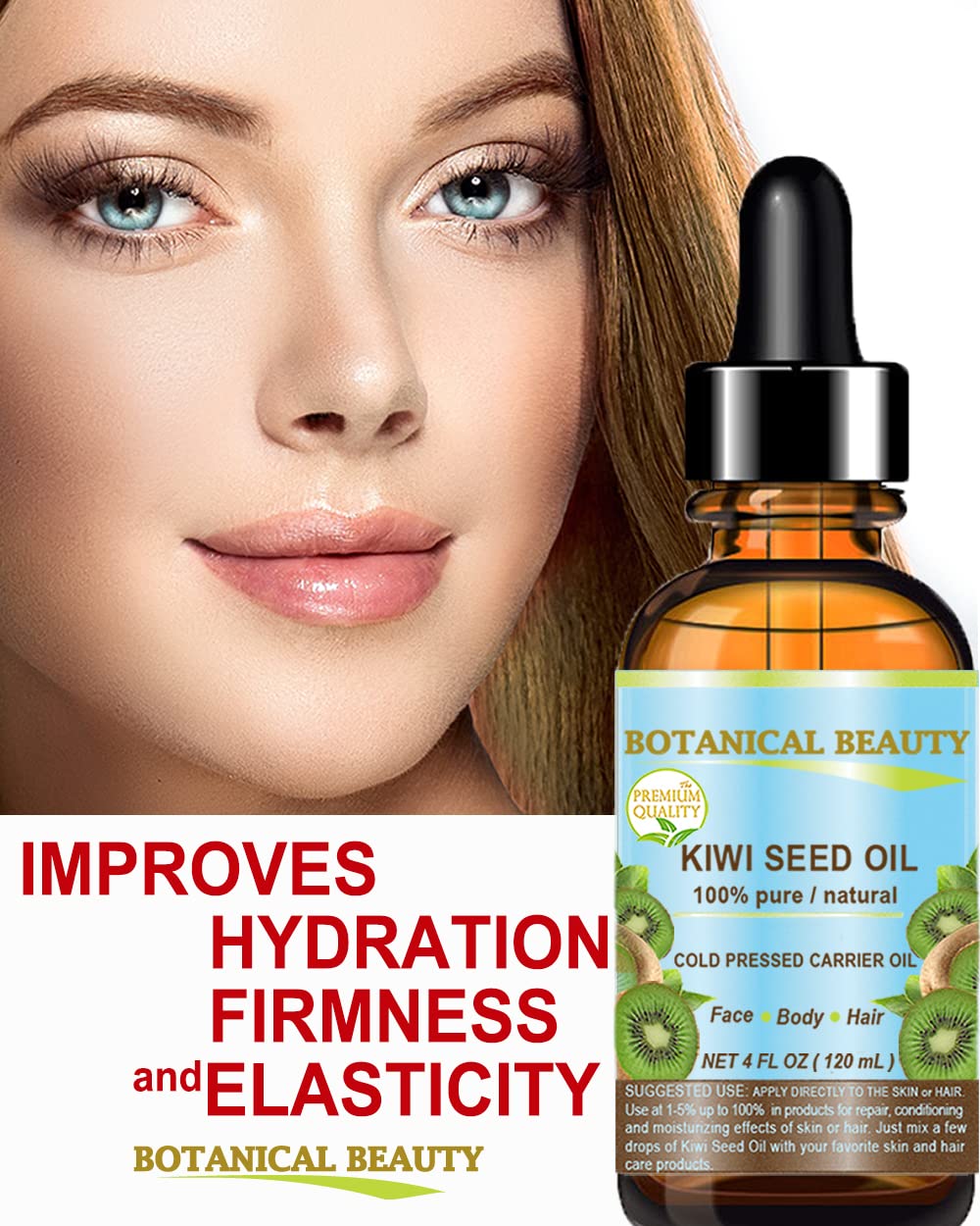Botanical Beauty KIWI SEED OIL. 100% Pure Natural Undiluted Virgin Cold Pressed Carrier Oil. 0.5 Fl.oz.- 15 ml for Face, Skin, Body, Hair, Nail Care