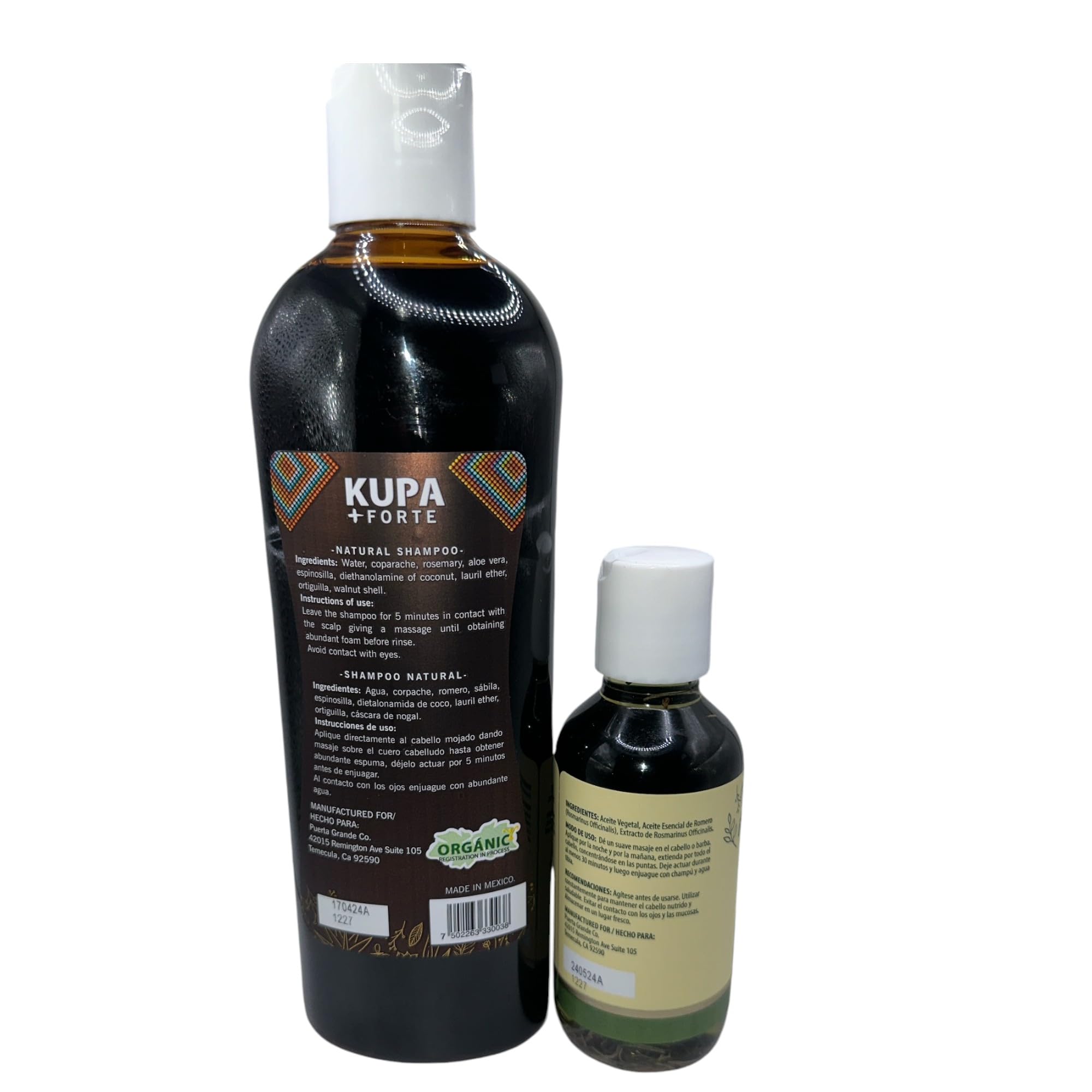 LO+NATURAL Shampoo De Romero & Sabila (Rosemary and Aloe Vera Shampoo) KUPA + FORTE 13.5 oz Organic + ACEITE DE ROMERO (Rosemary Oil) 4.05 fl oz Huichol Heritage Maximum Concentration