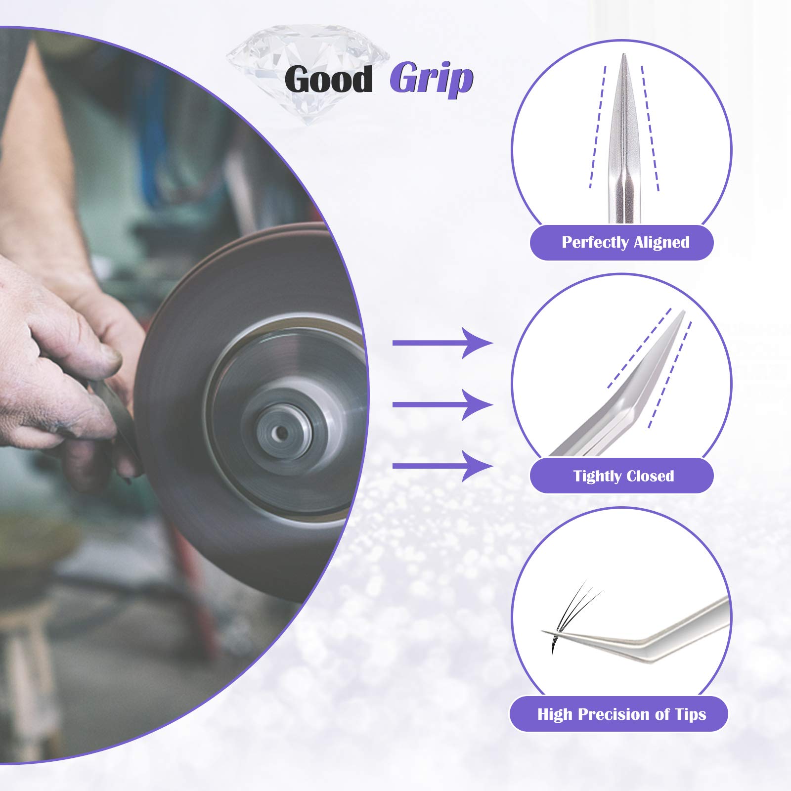 LANKIZ Eyelash Extension Tweezers Set 5 PCS for Volume Lash Extensions Stainless Steel Straight and Curved Tips Eyelash Tweezers for Extensions Isolation Fanning Applicator -Silver