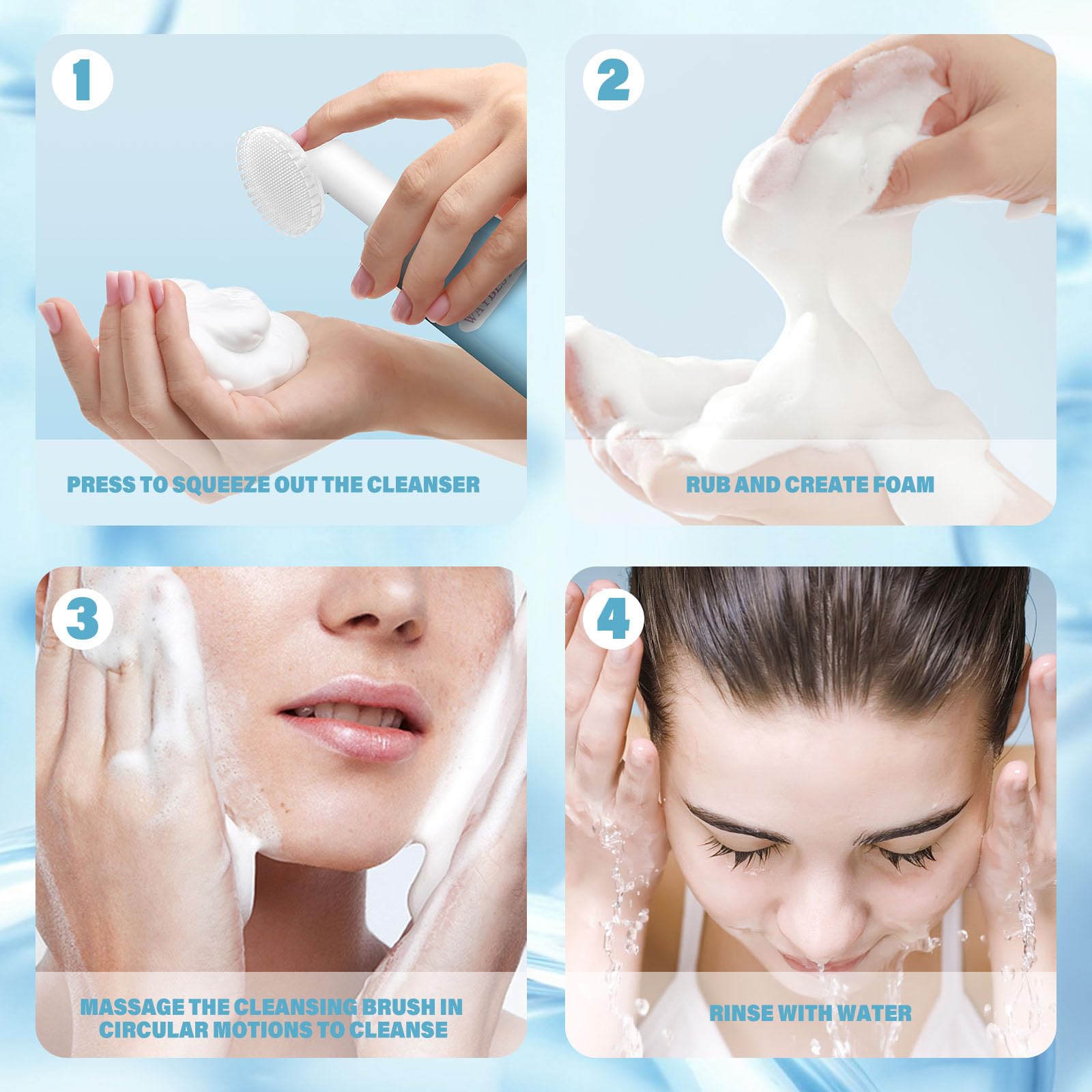 Foaming Facial Cleanser, Deep Cleansing Gentle Face Wash With Brush Head For Women PH Balancing Oil Control Non-Irritating Pore Face Cleanser for All Skin Types