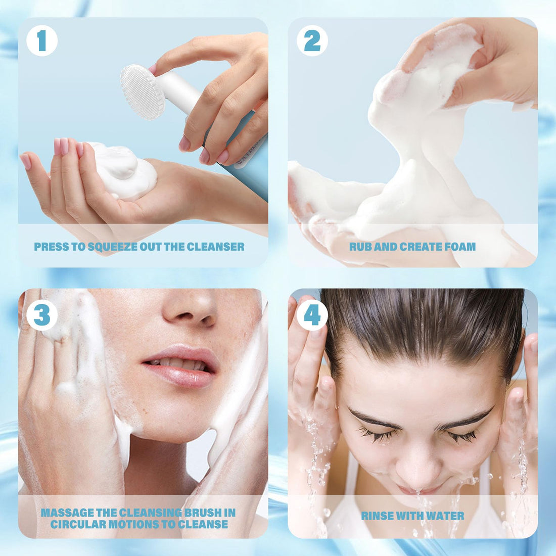 Foaming Facial Cleanser, Deep Cleansing Gentle Face Wash With Brush Head For Women PH Balancing Oil Control Non-Irritating Pore Face Cleanser for All Skin Types